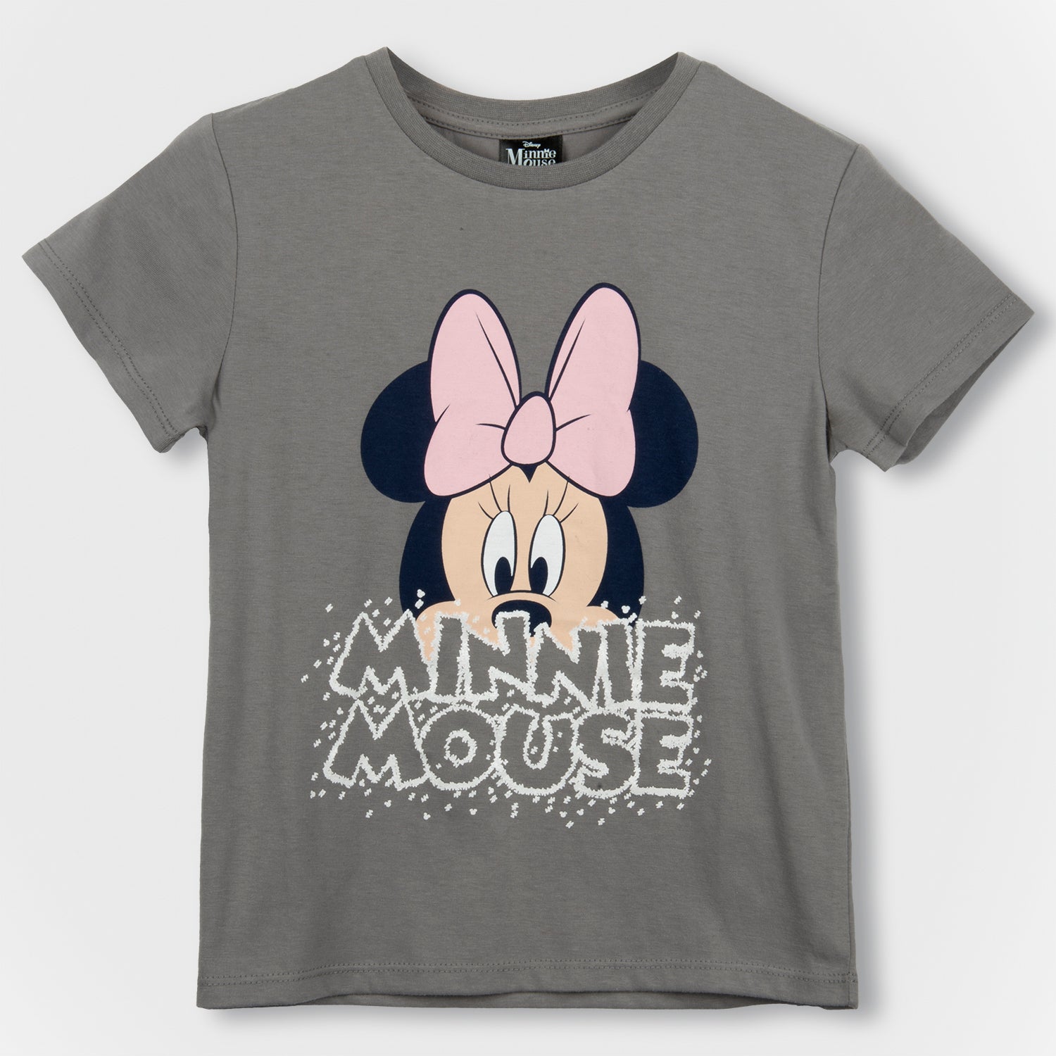 Polera Manga Corta Niña Moño Minnie Gris Disney