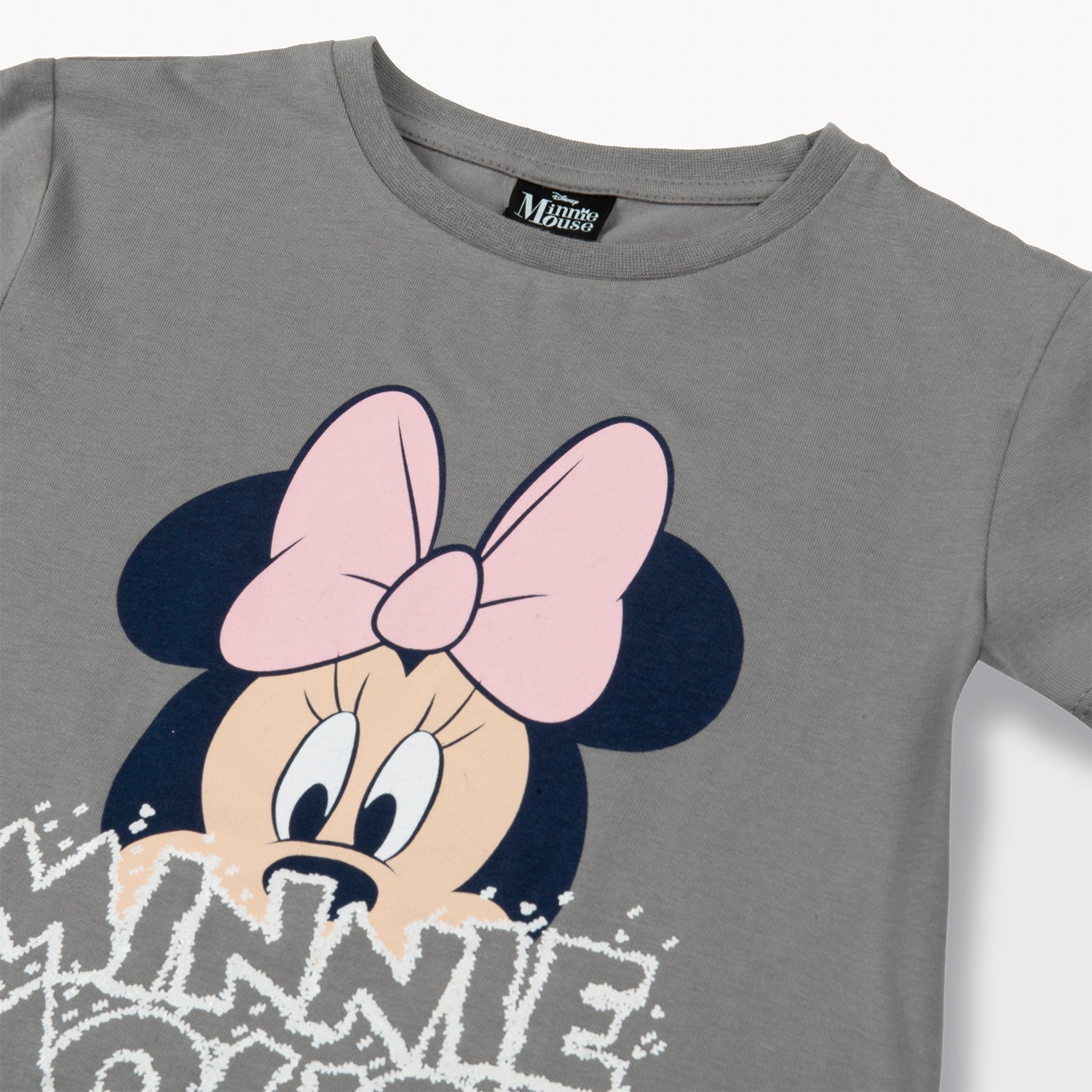 Polera Manga Corta Niña Moño Minnie Gris Disney