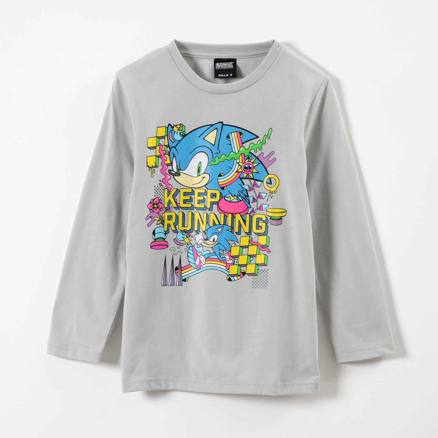 Polera Manga Larga Niño Keep Runing Gris Sonic