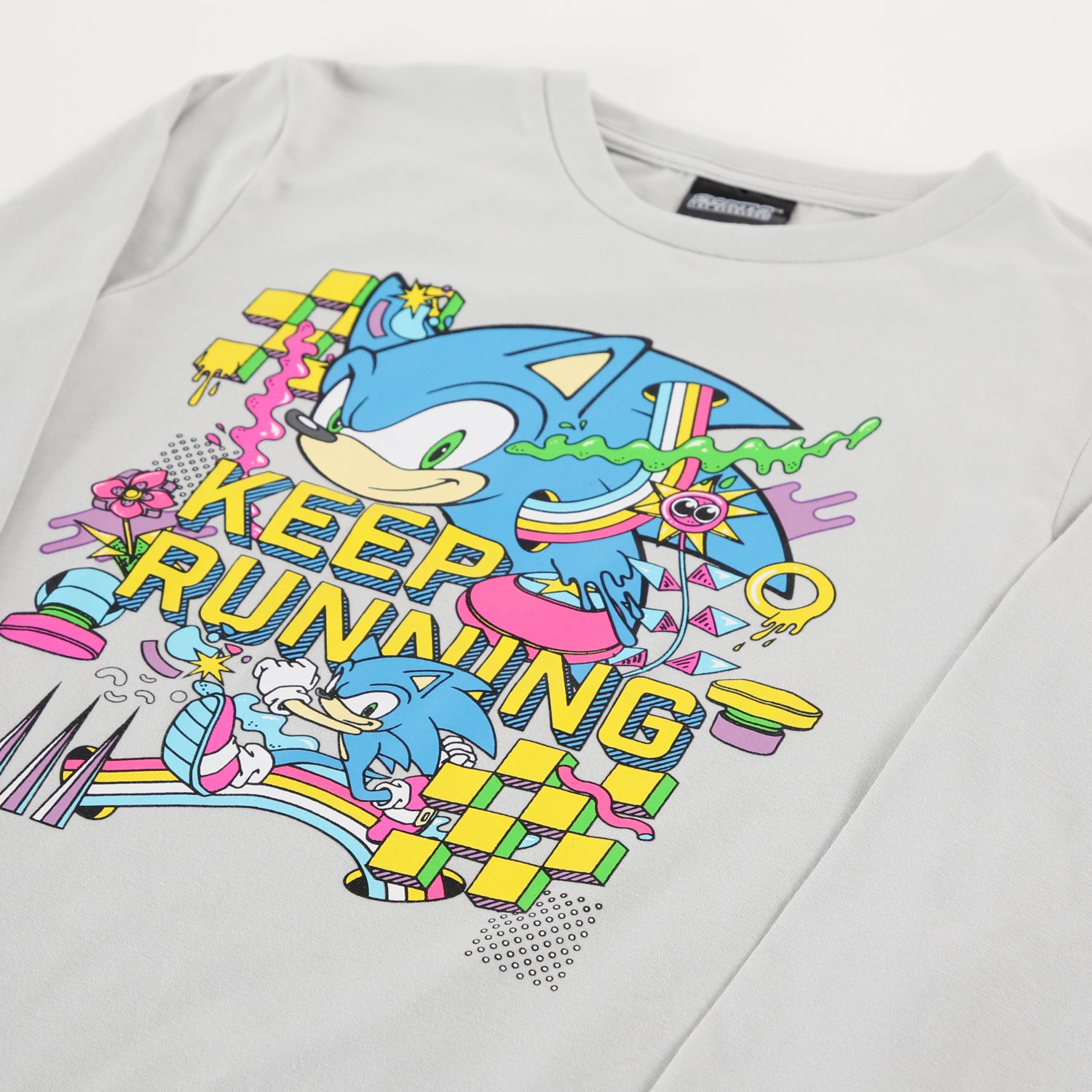 Polera Manga Larga Niño Keep Runing Gris Sonic