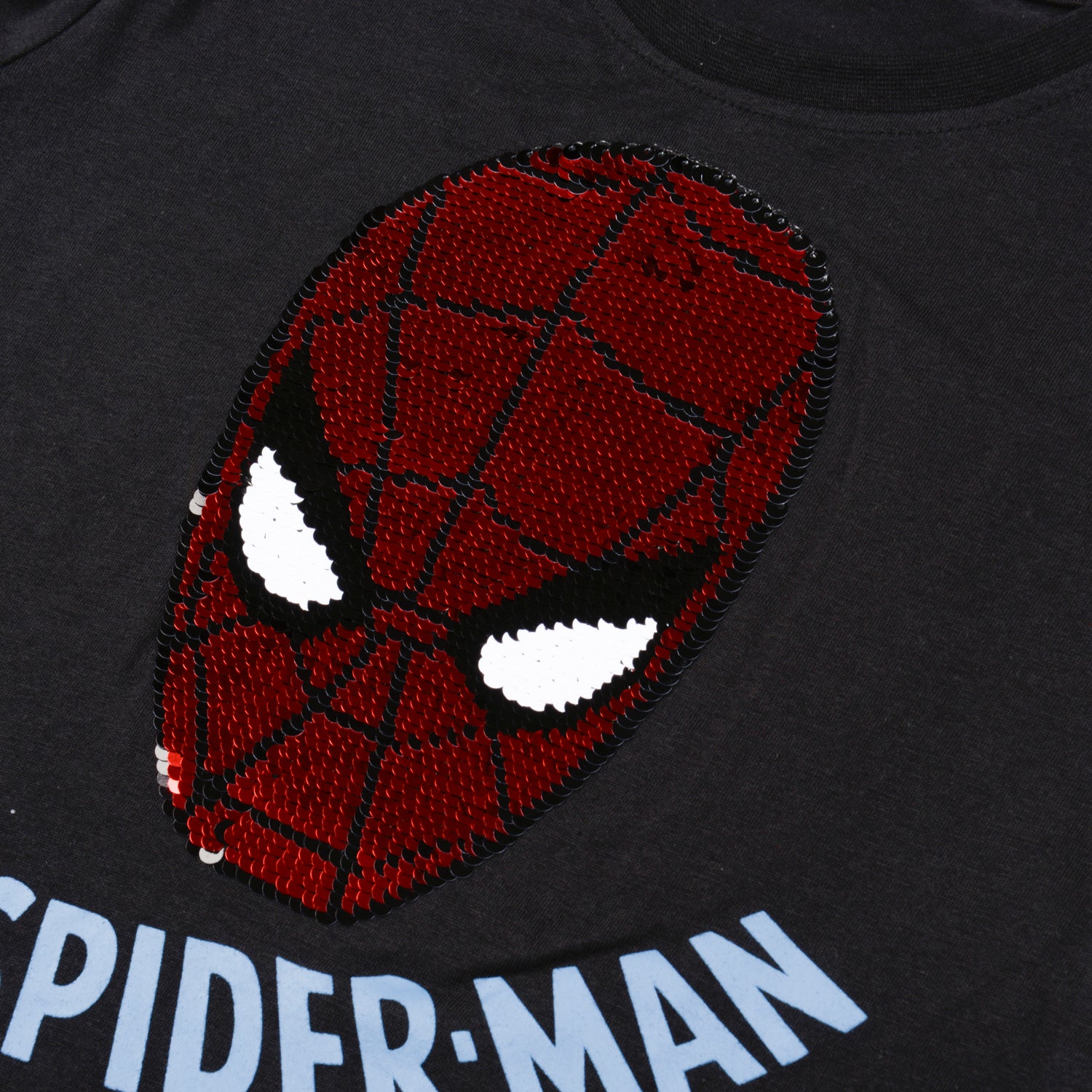 Polera Manga Corta Niño Lentejuelas Spiderman Negro Marvel