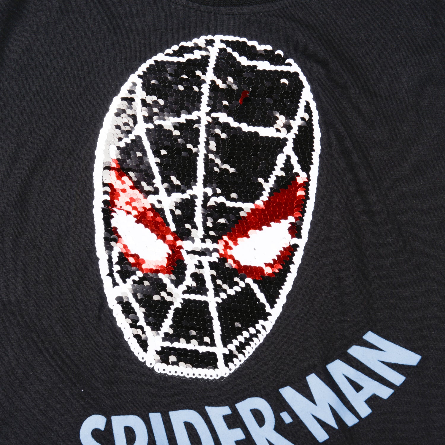 Polera Manga Corta Niño Lentejuelas Spiderman Negro Marvel