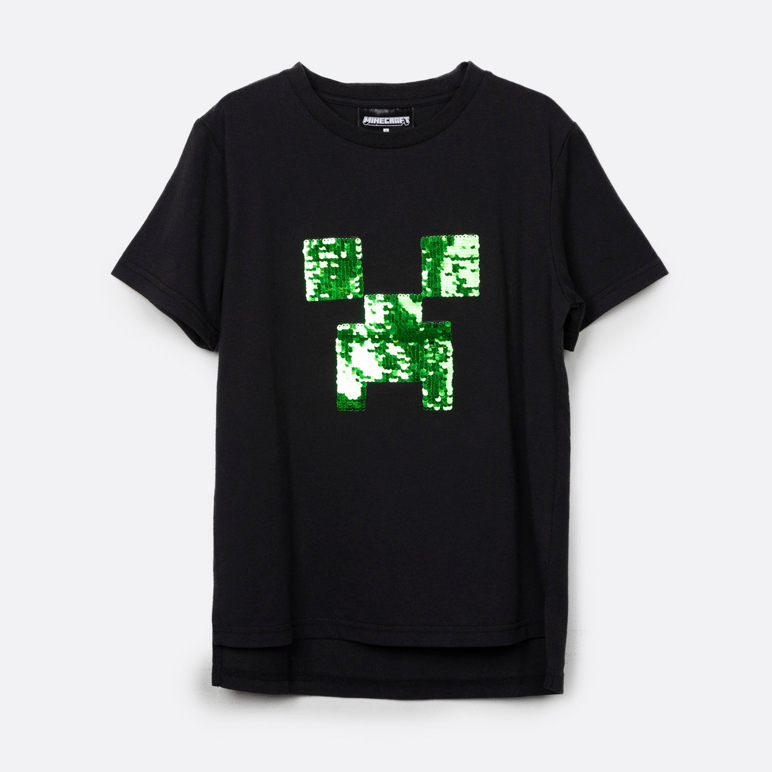 Polera Manga Corta Niño Lentejuelas Negro Minecraft