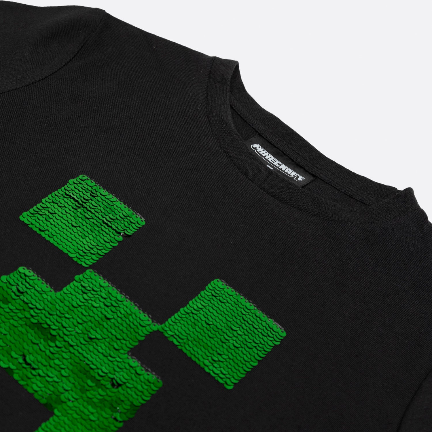 Polera Manga Corta Niño Lentejuelas Negro Minecraft