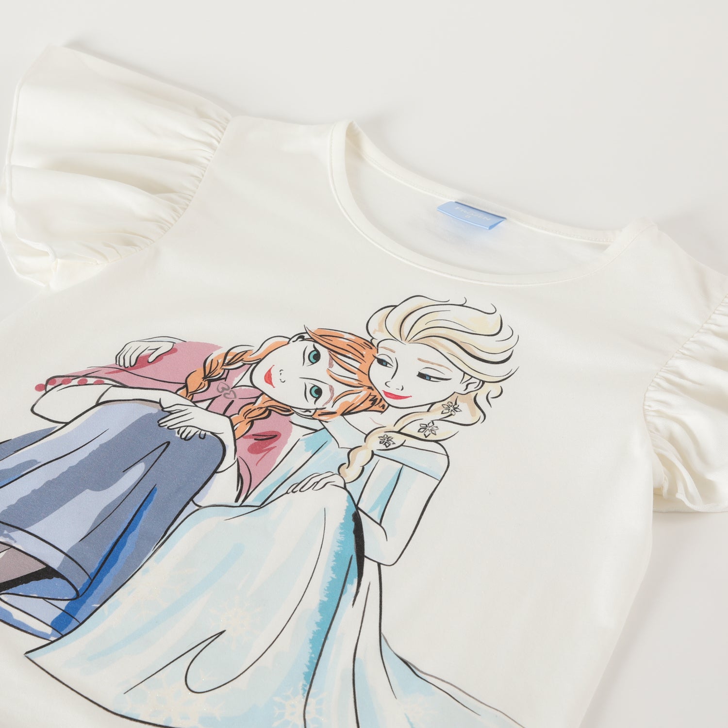 Polera Manga Corta Niña Elsa y Anna Frozen Blanco Disney