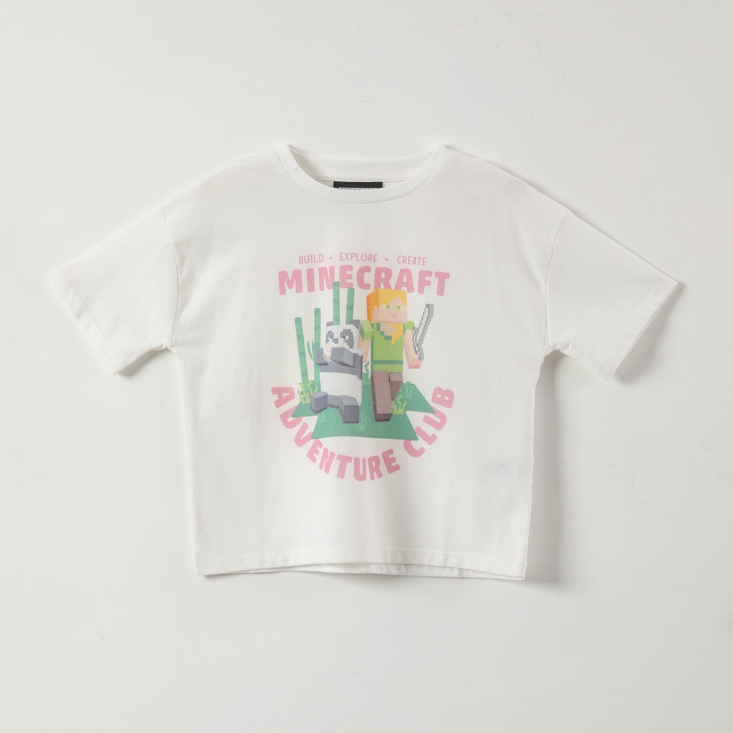 Polera Manga Corta Niña Adventure Blanco Minecraft
