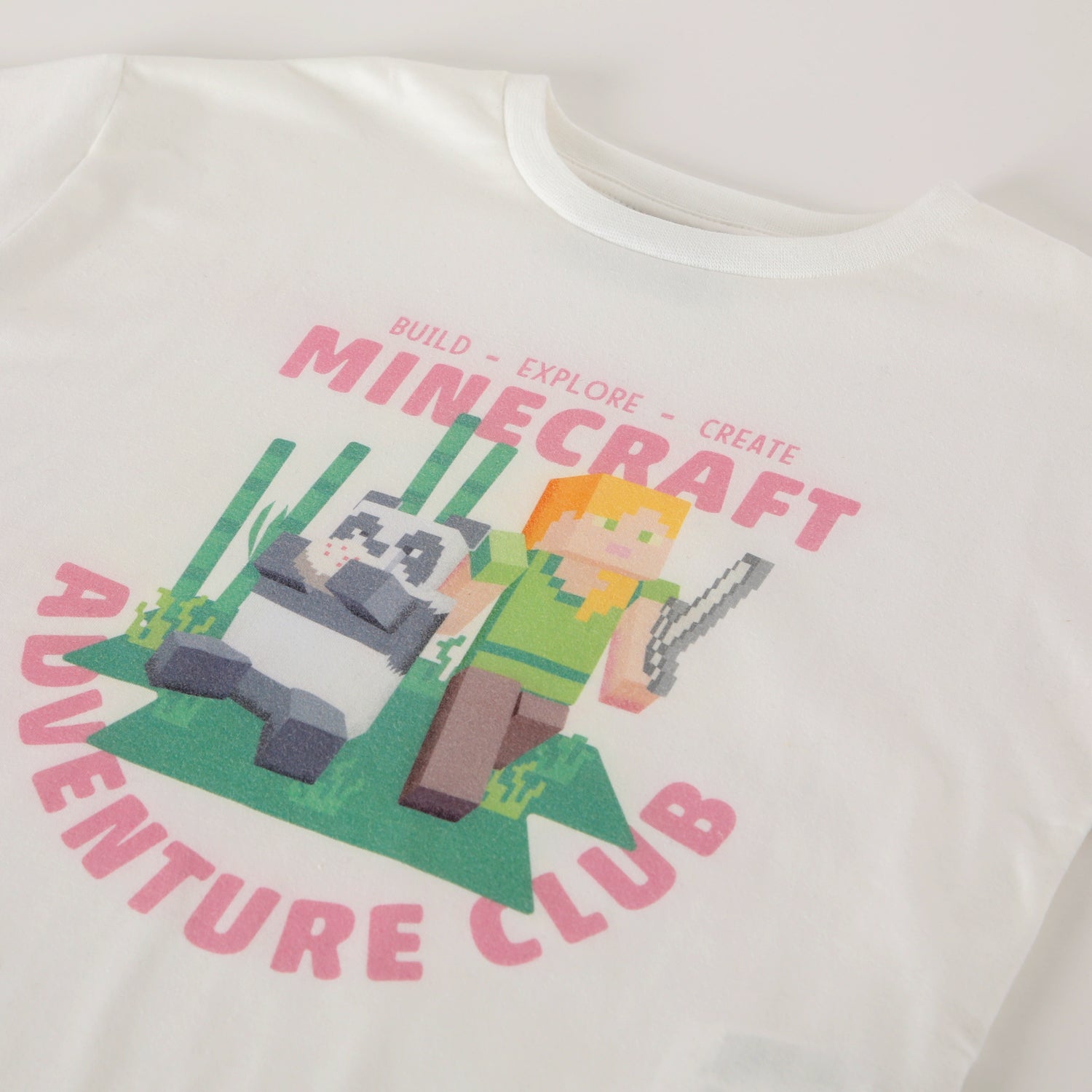 Polera Manga Corta Niña Adventure Blanco Minecraft