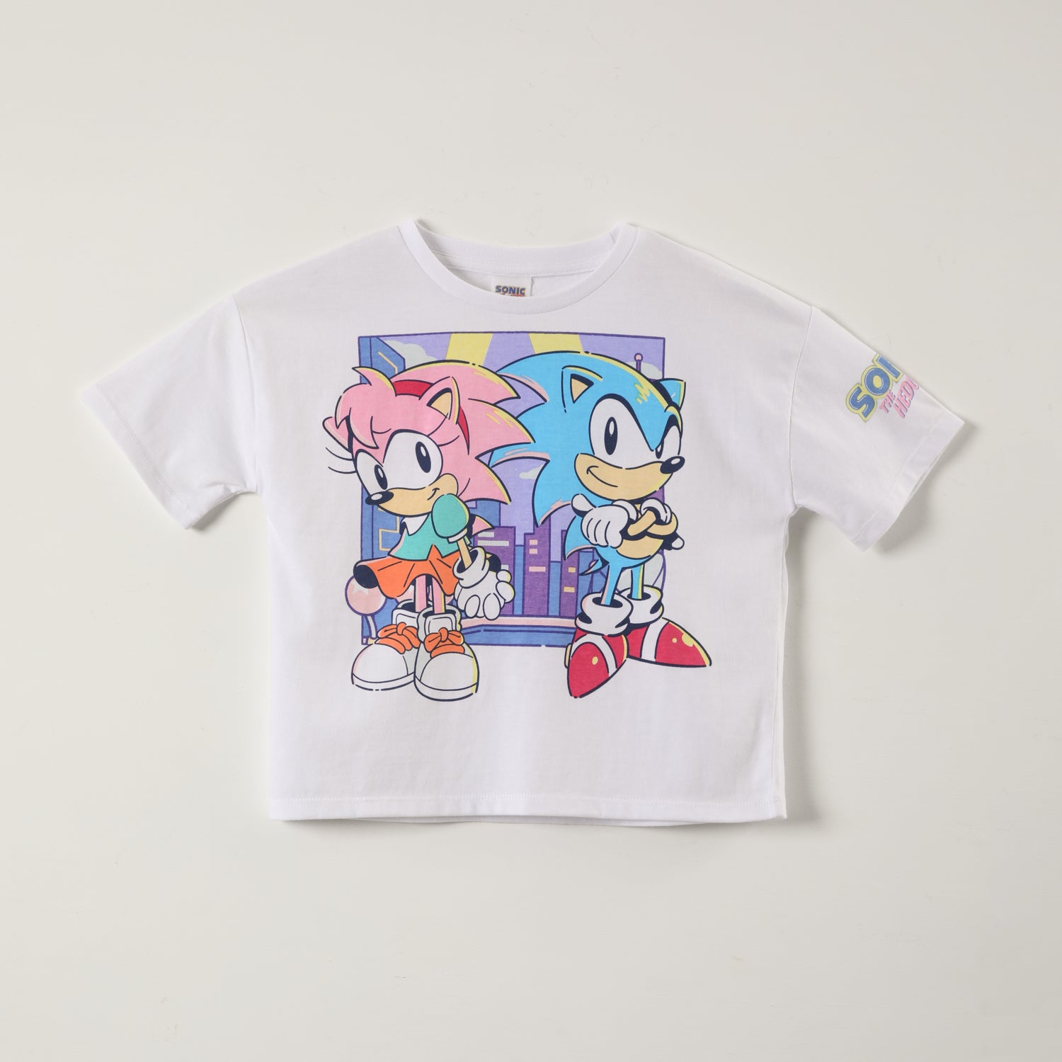 Polera Manga Corta Niña Amy y Sonic Blanco Sonic