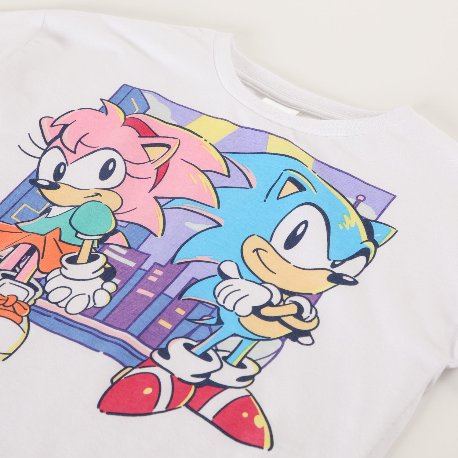 Polera Manga Corta Niña Amy y Sonic Blanco Sonic