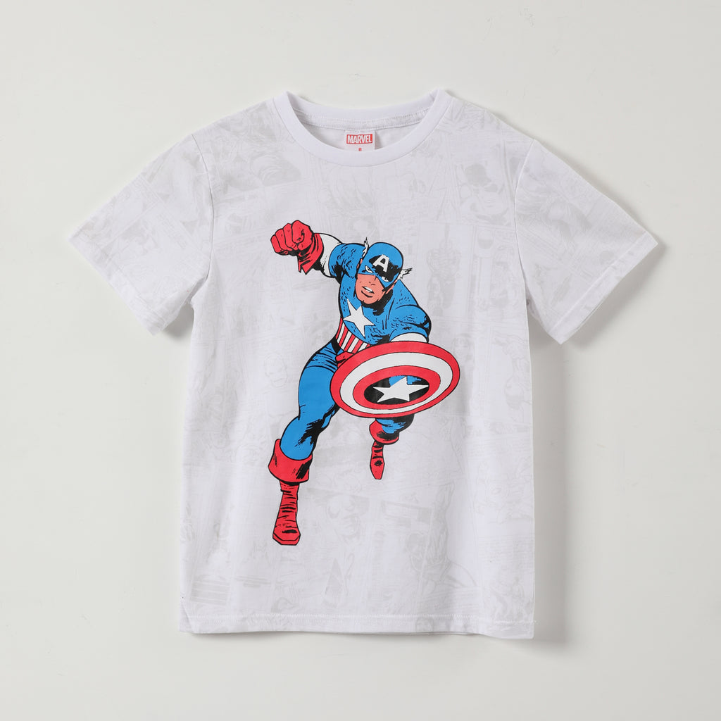 Polera Manga Corta Niño Capitan America Blanco Marvel
