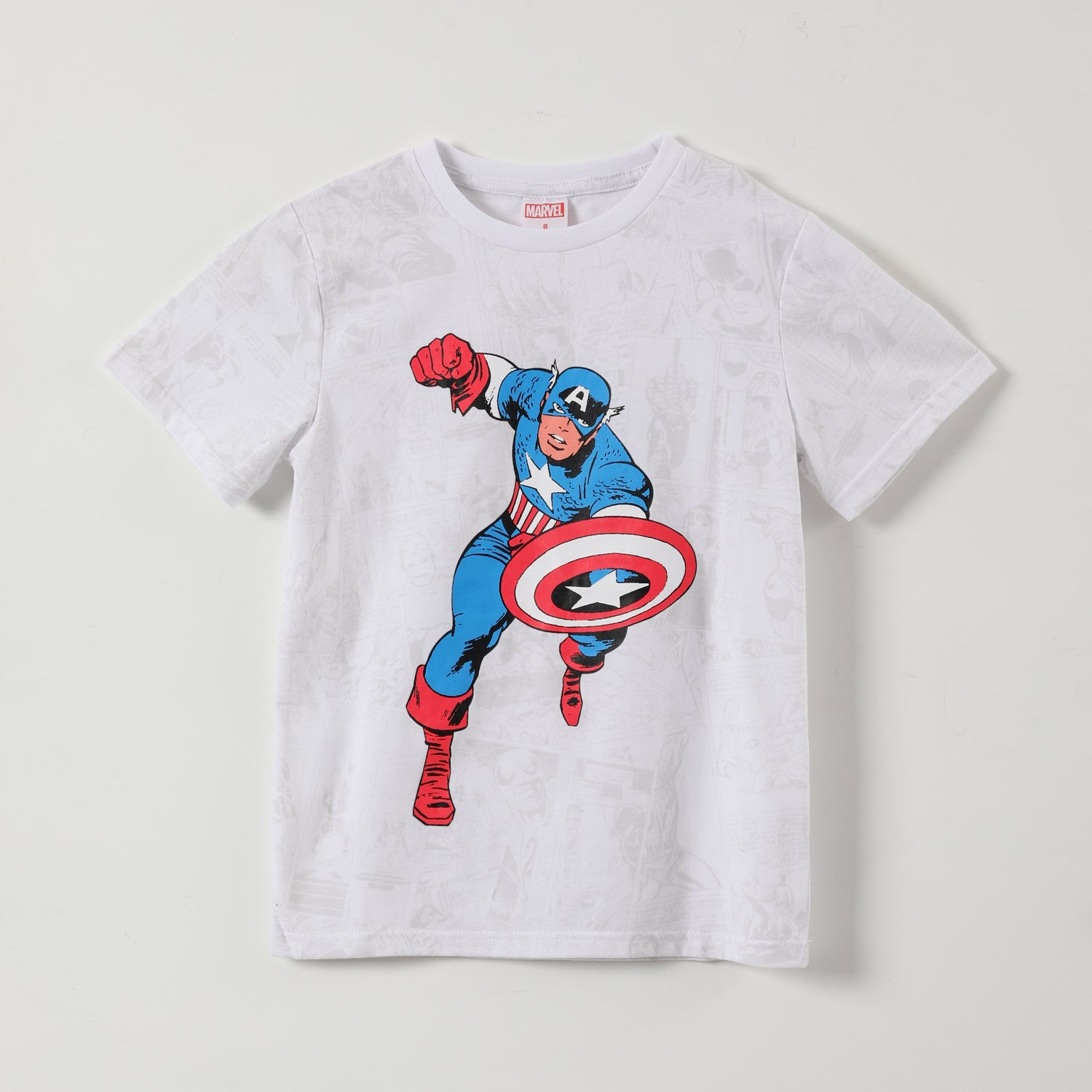 Polera Manga Corta Niño Capitan America Blanco Marvel
