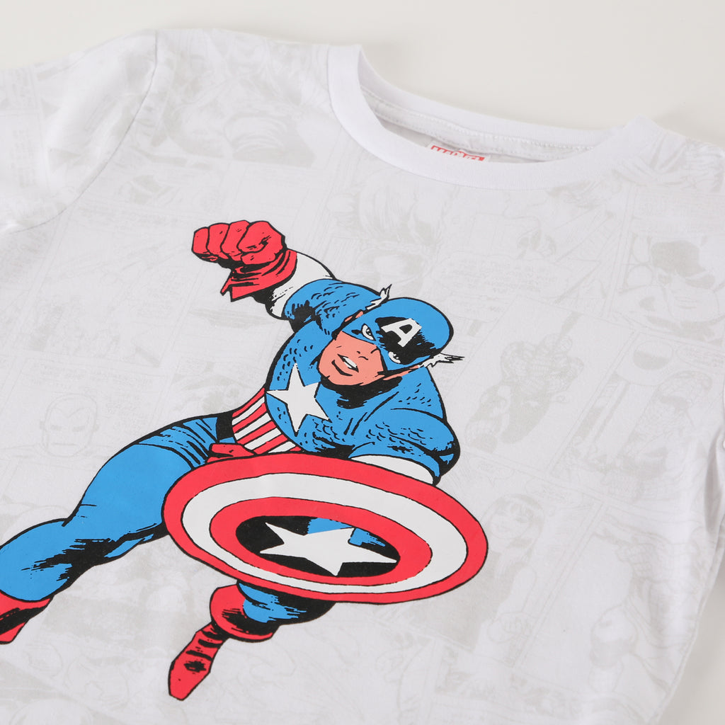 Polera Manga Corta Niño Capitan America Blanco Marvel