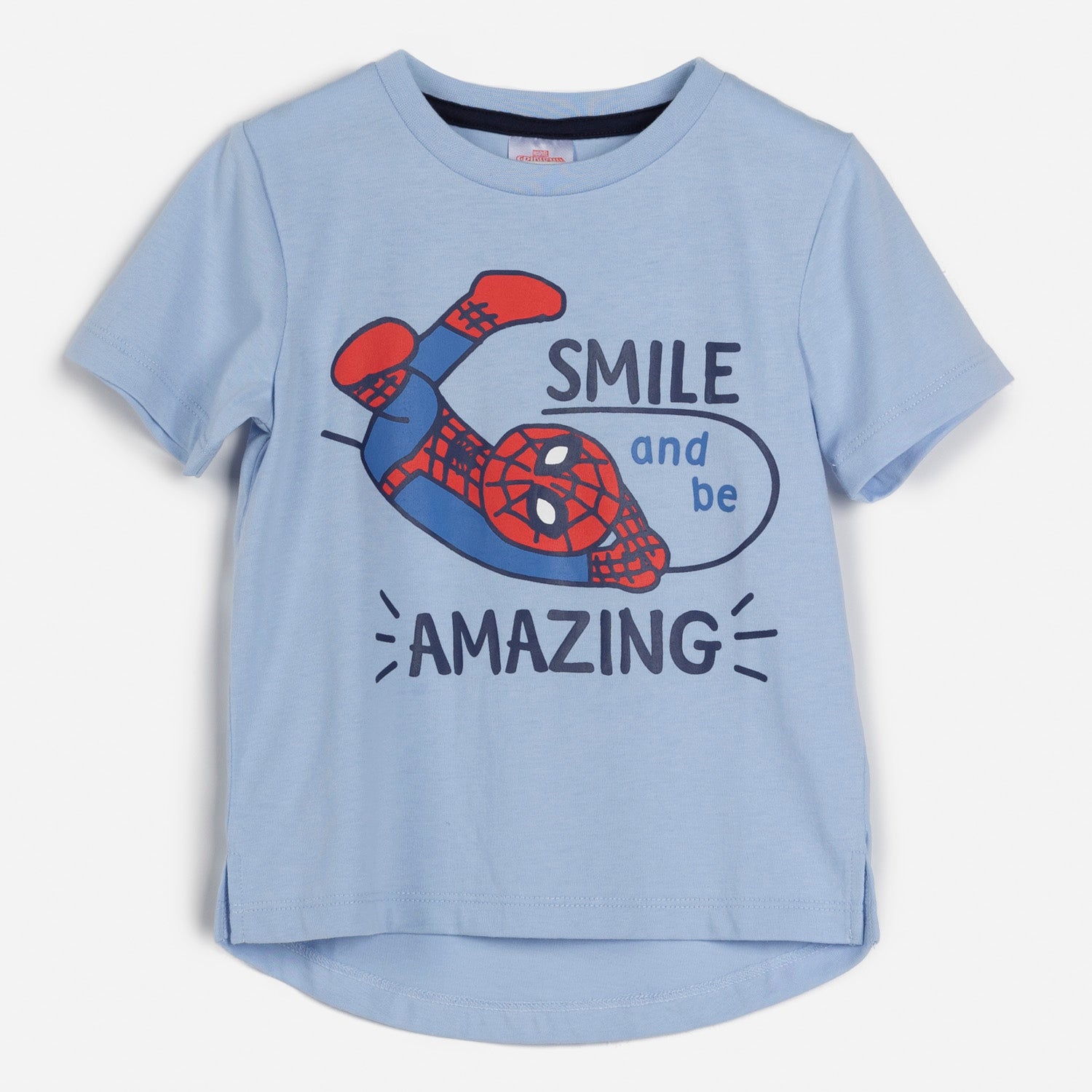 Polera Manga Corta Niño Smile Spiderman Celeste Marvel