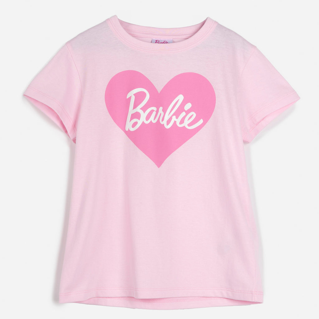 Polera Manga Corta Niña Corazon Rosado Barbie