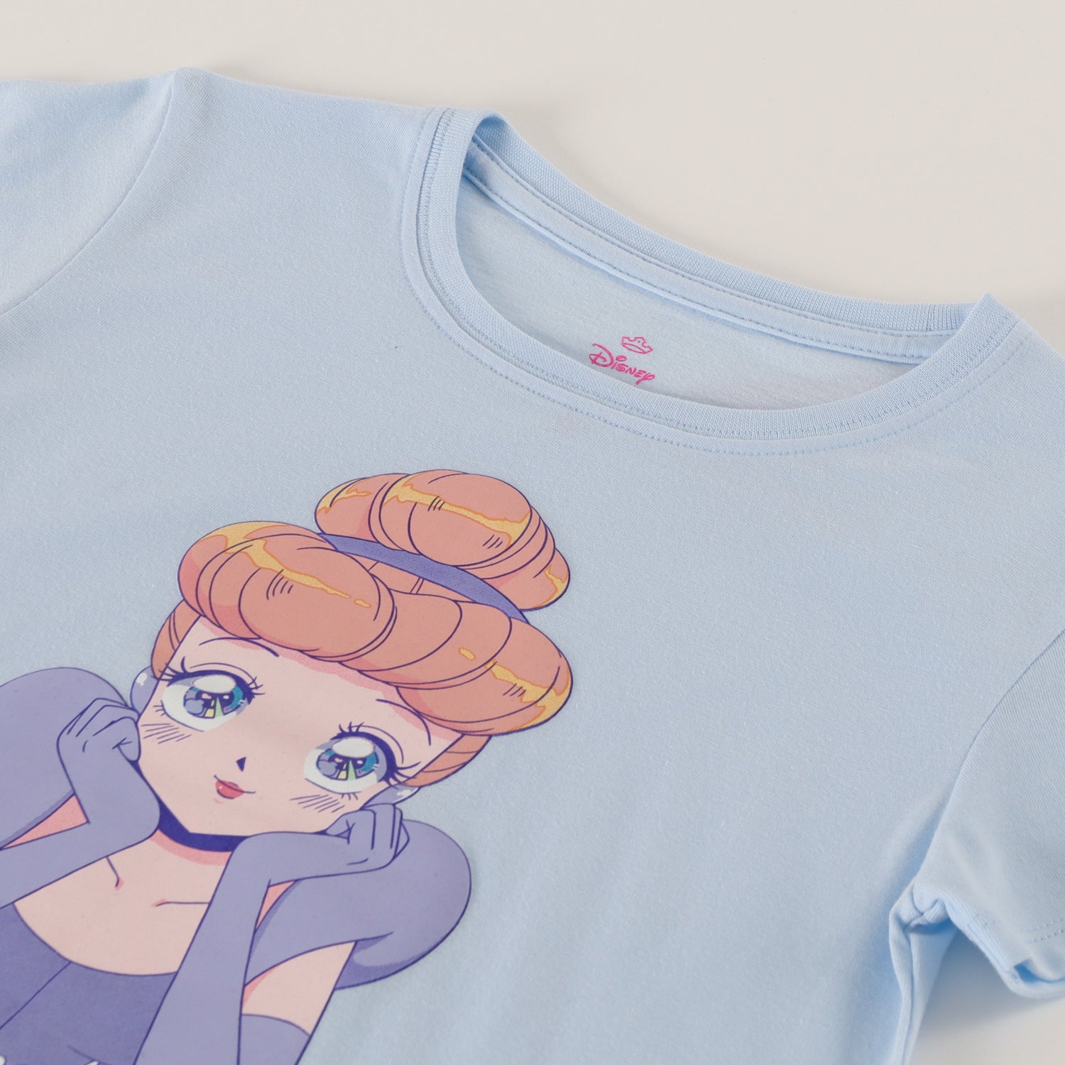 Polera Manga Corta Niña Cenicienta Princesas Celeste Disney