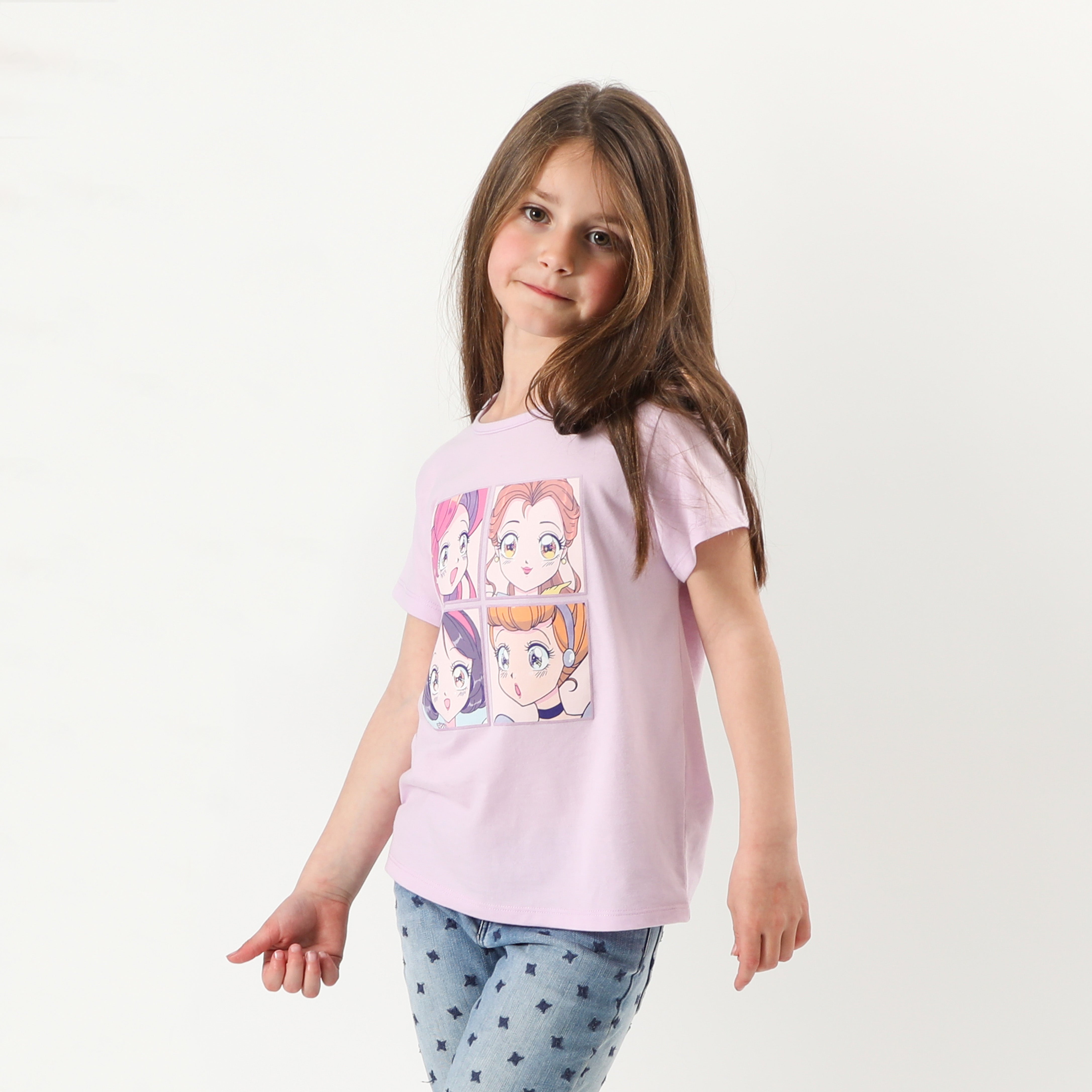 Polera Manga Corta Niña Princesas Lila Disney