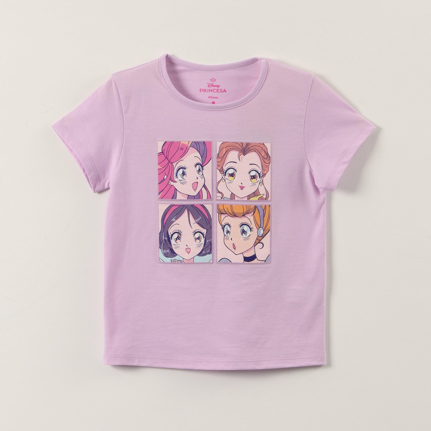 Polera Manga Corta Niña Princesas Lila Disney