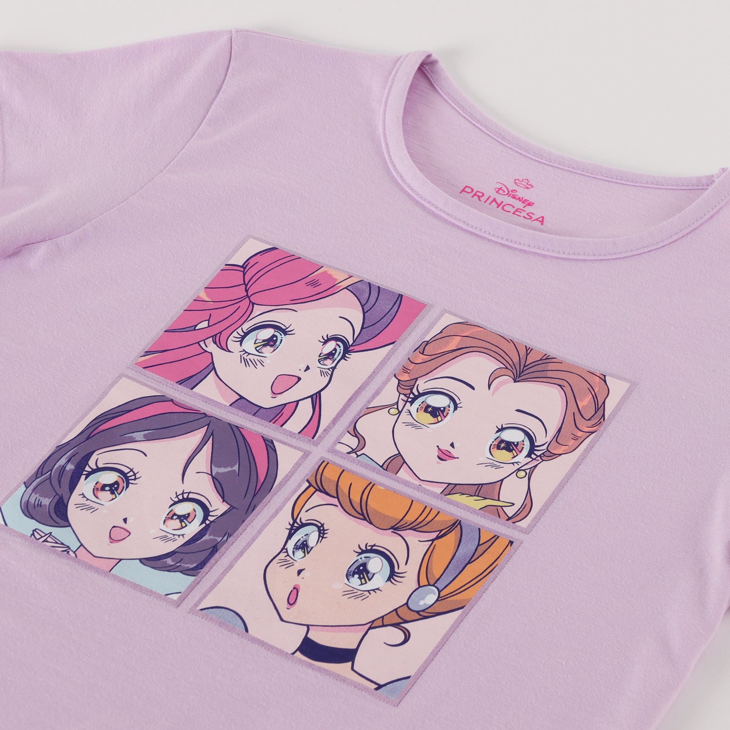 Polera Manga Corta Niña Princesas Lila Disney