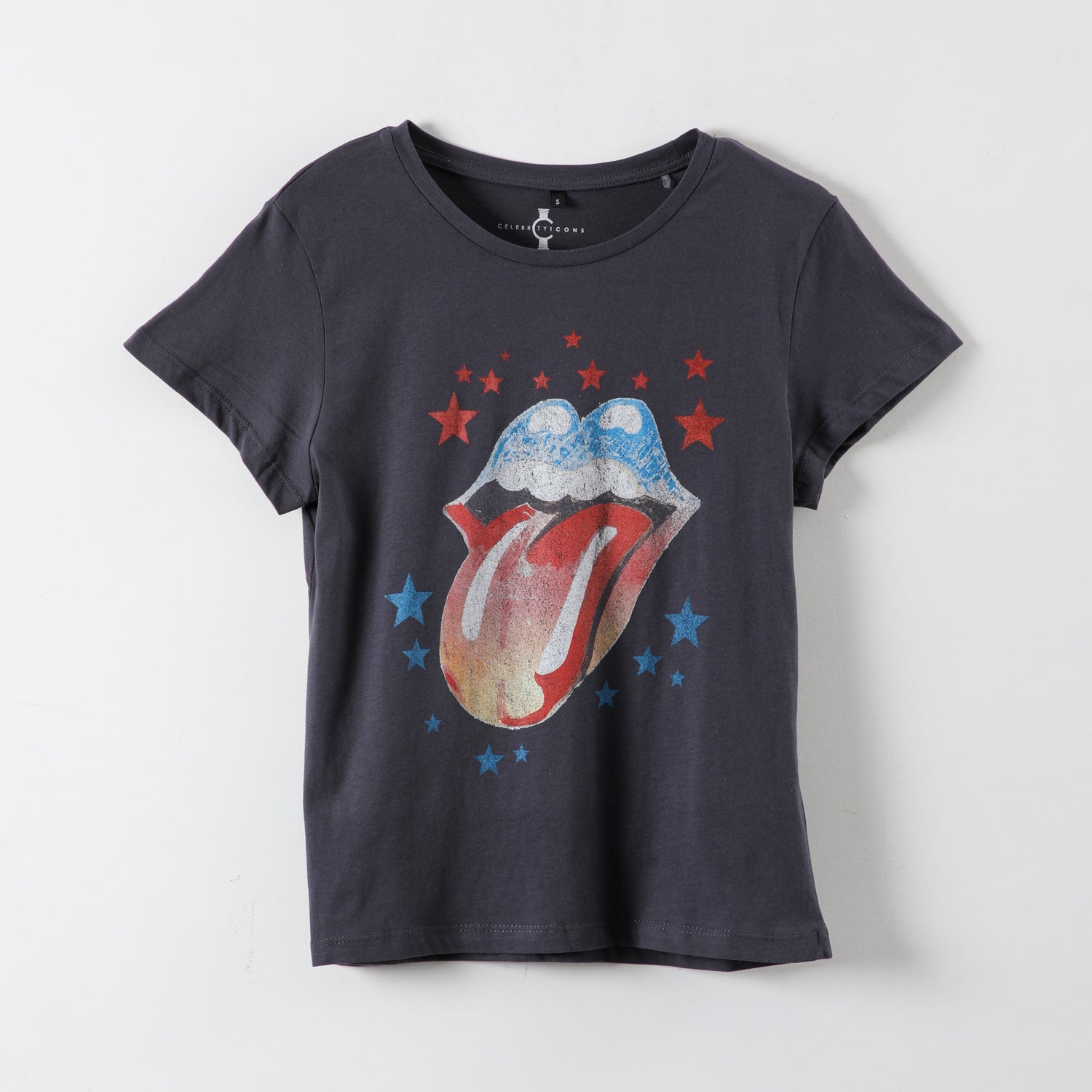 Polera Manga Corta Mujer Lengua Negro The Rolling Stones