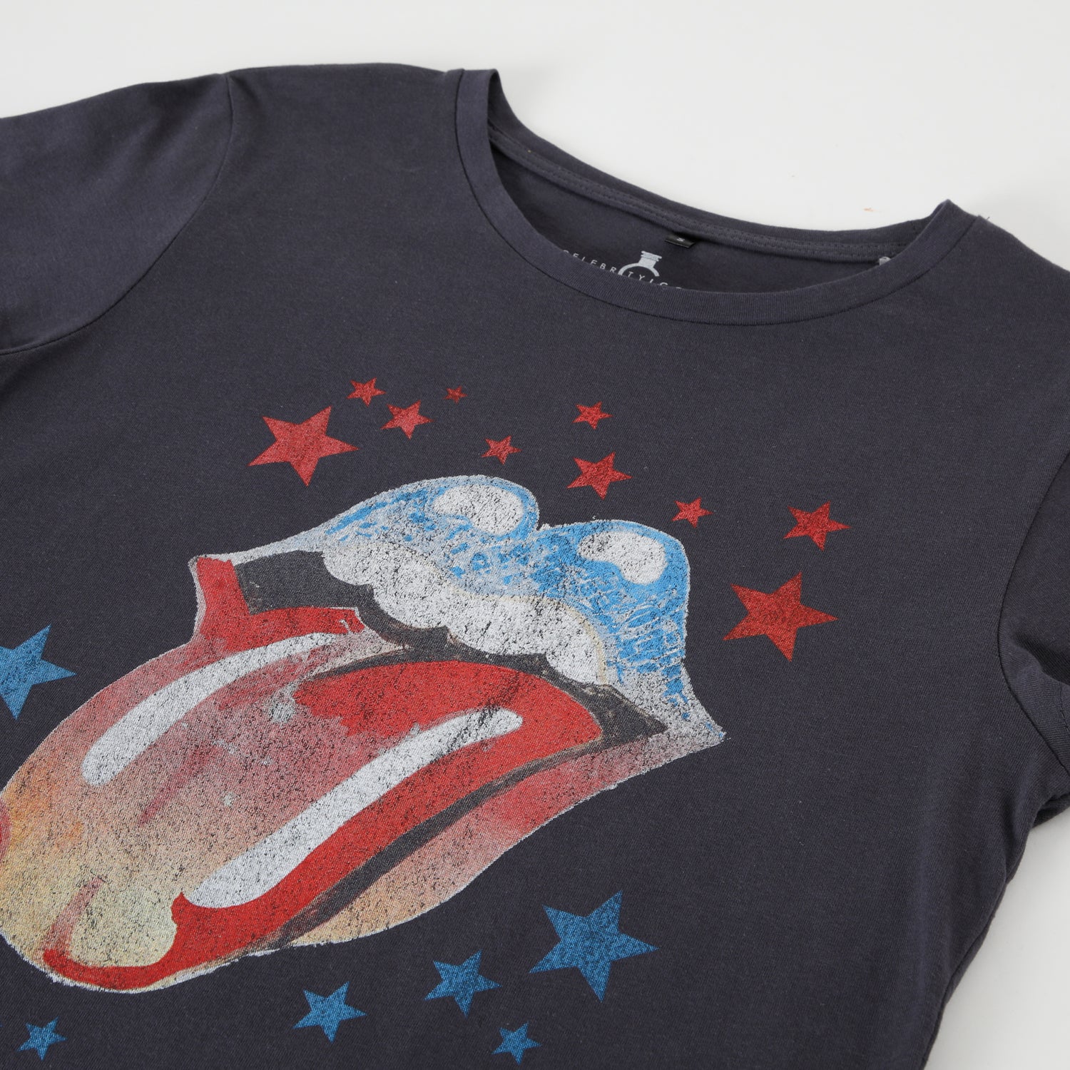Polera Manga Corta Mujer Lengua Negro The Rolling Stones