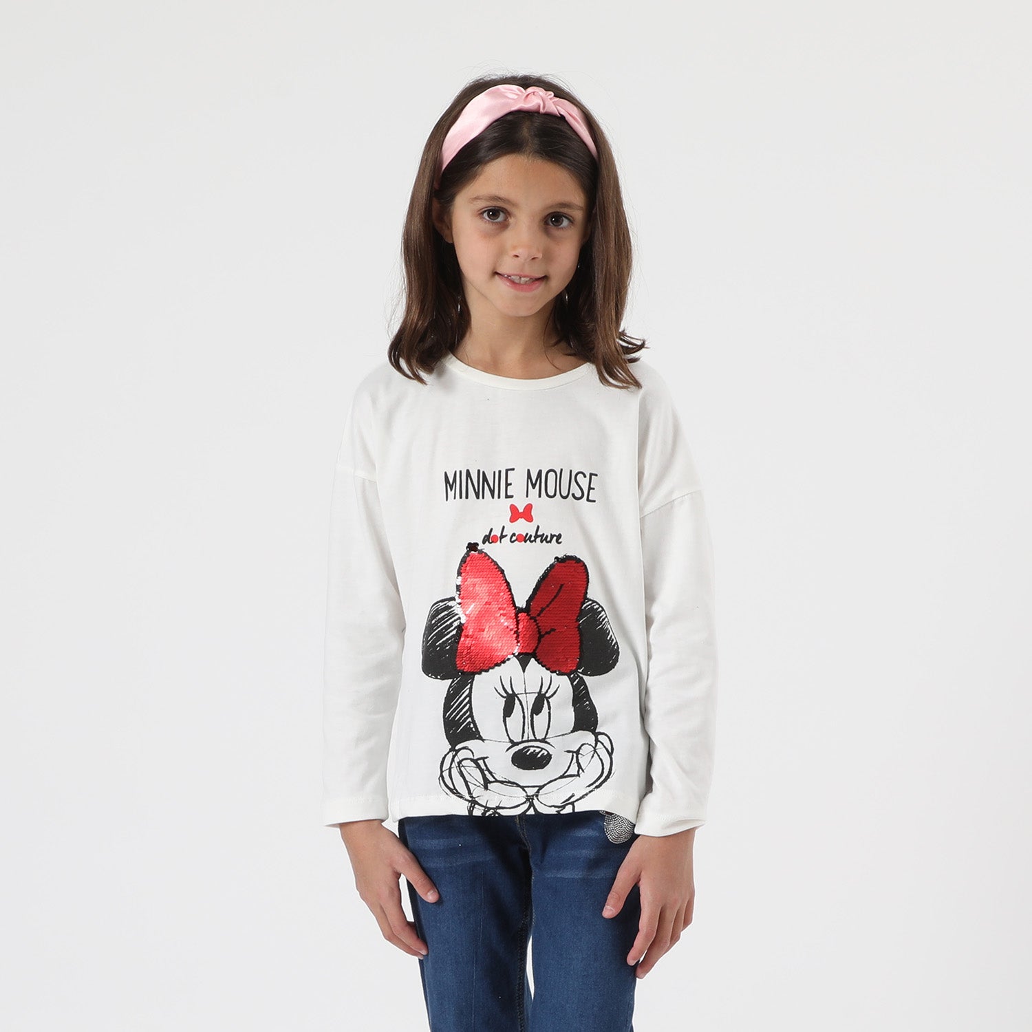 Polera Manga Larga Niña Minnie Dot Couture Blanco Disney