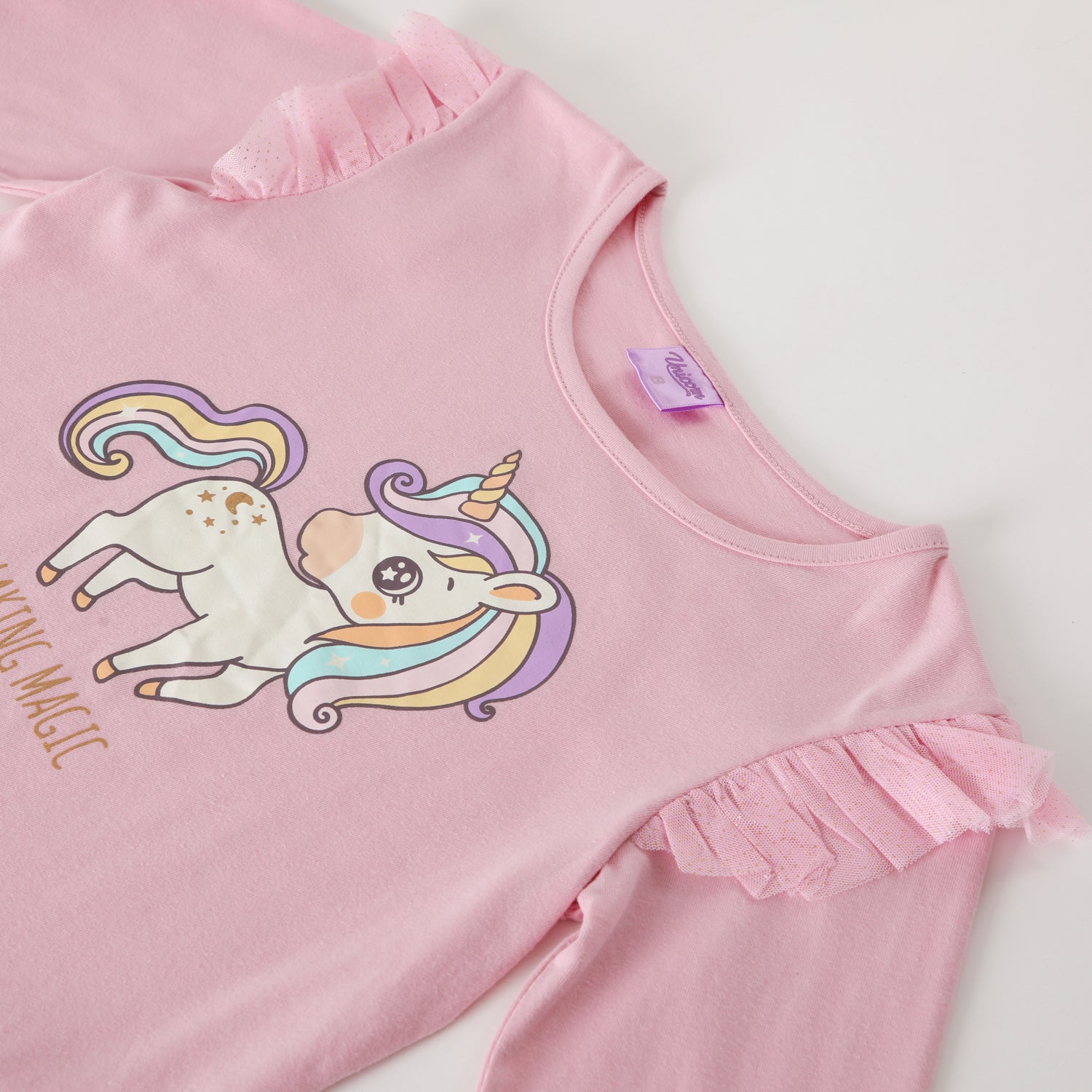 Polera Manga Larga Niña Maggic Rosado Unicornio