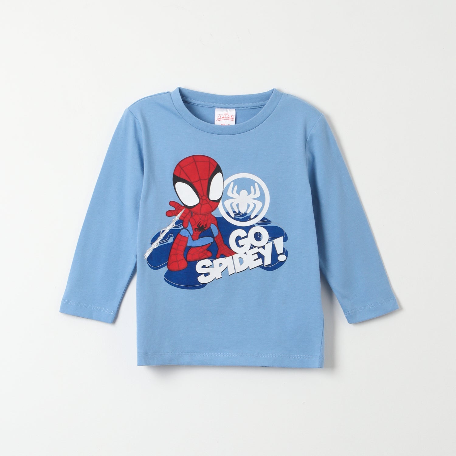 Polera Manga Larga Niño Spidey Go! Celeste Marvel