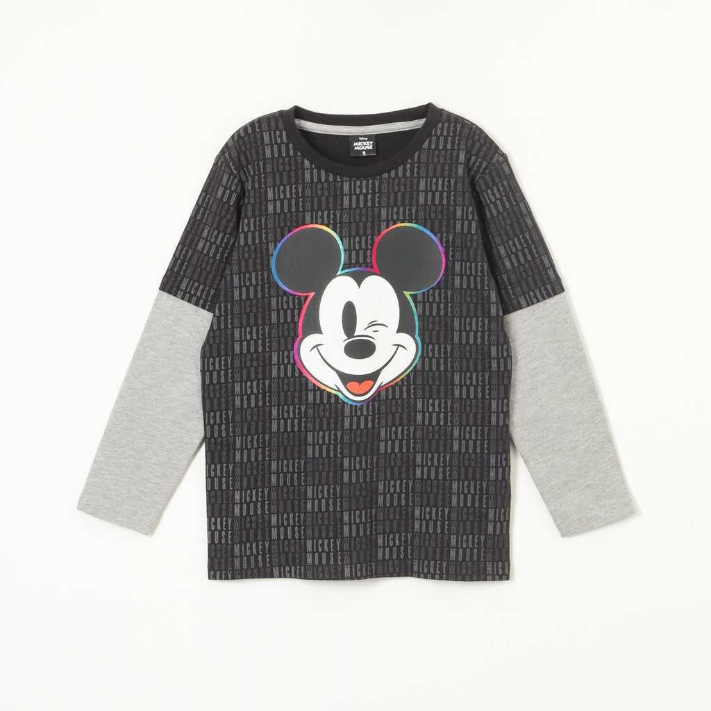 Polera Manga Larga Niño Mickey Letters Negro Disney