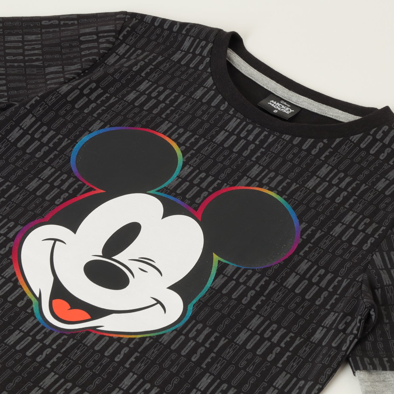 Polera Manga Larga Niño Mickey Letters Negro Disney