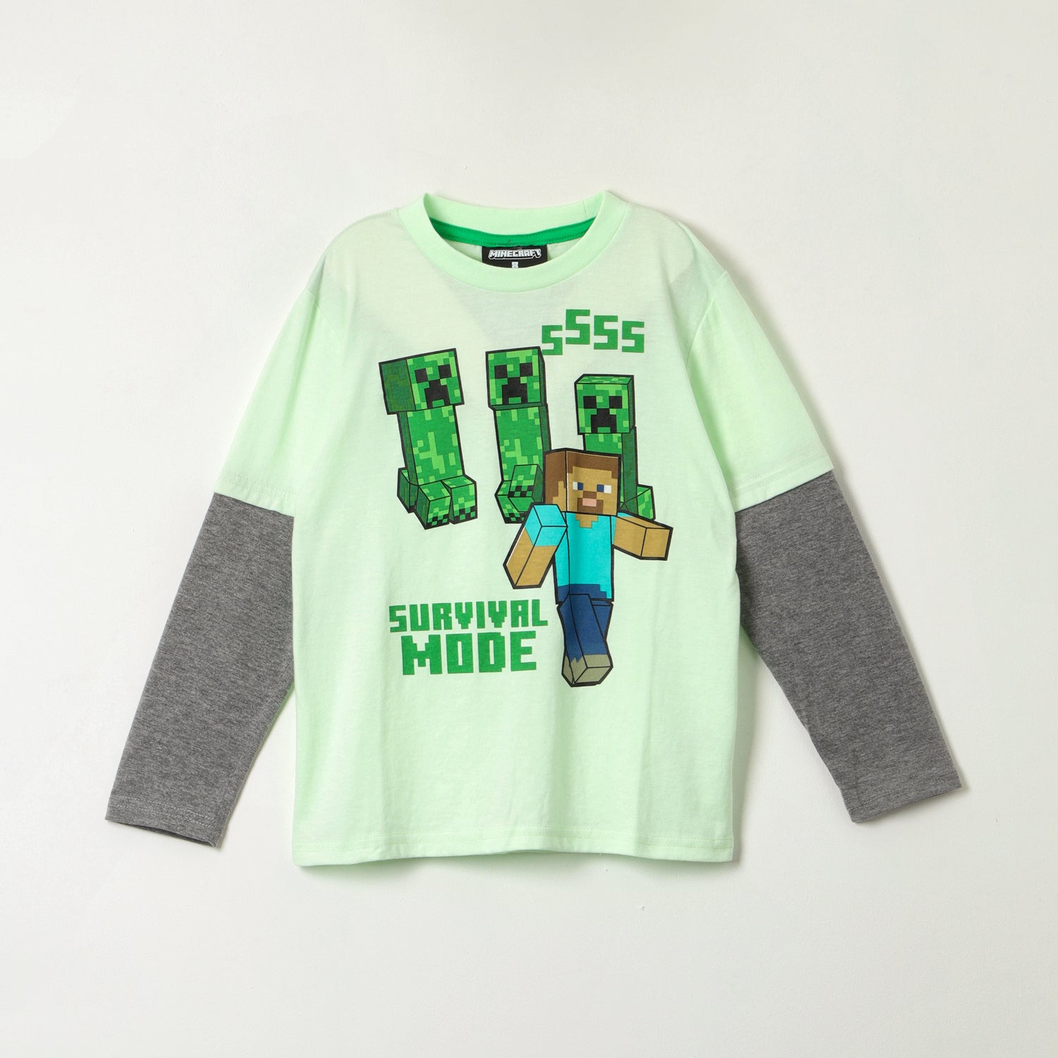 Polera Manga Larga Niño Survival Mode Verde Minecraft