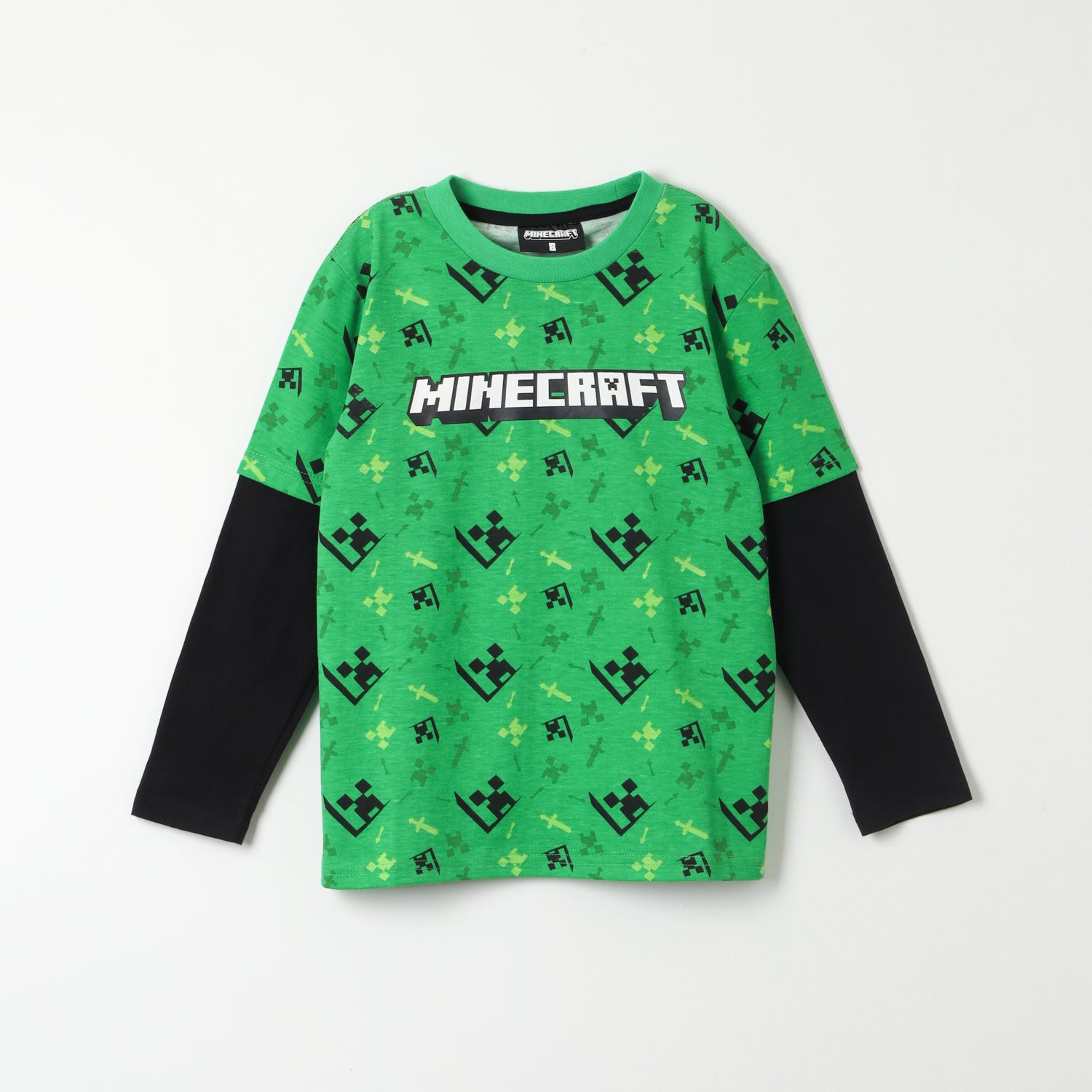 Polera Manga Larga Niño Creepers Faces Verde Minecraft