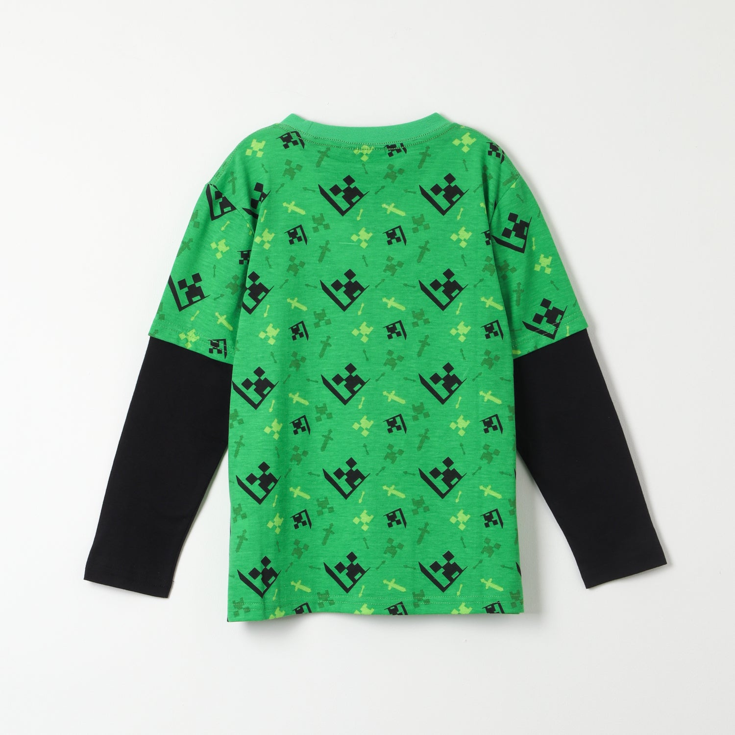 Polera Manga Larga Niño Creepers Faces Verde Minecraft