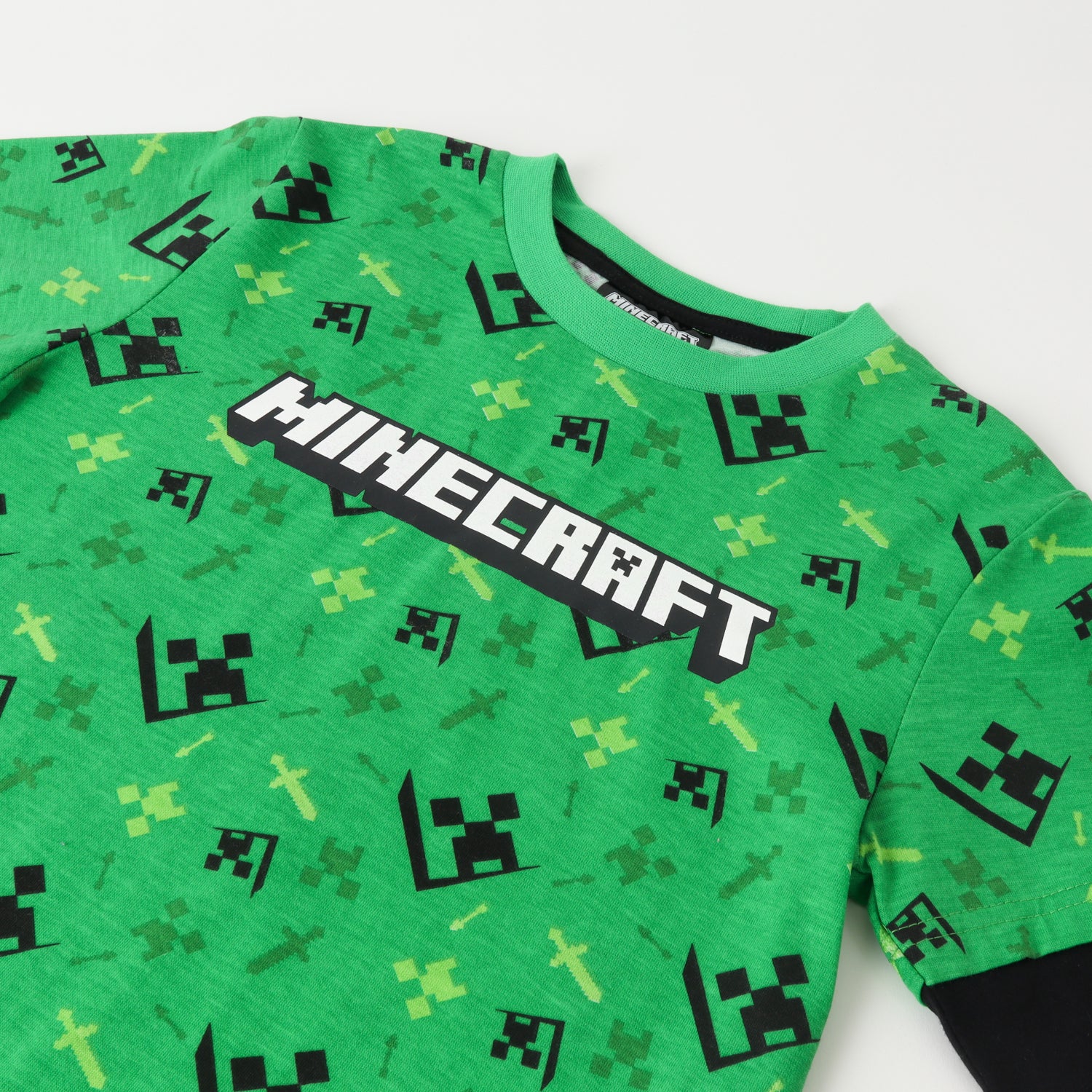 Polera Manga Larga Niño Creepers Faces Verde Minecraft