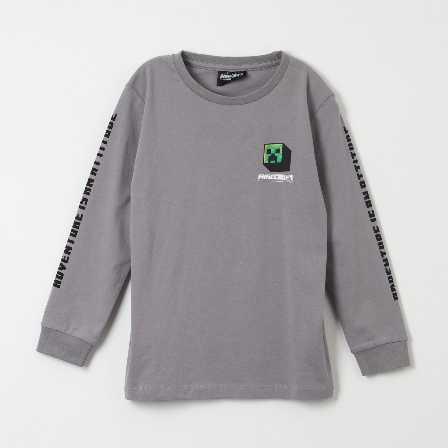Polera Manga Larga Niño Creeper Sss Gris Minecraft
