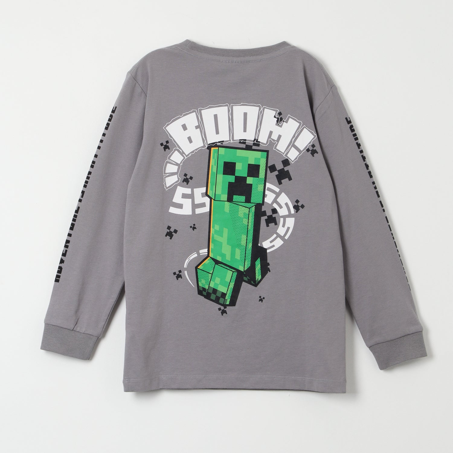 Polera Manga Larga Niño Creeper Sss Gris Minecraft