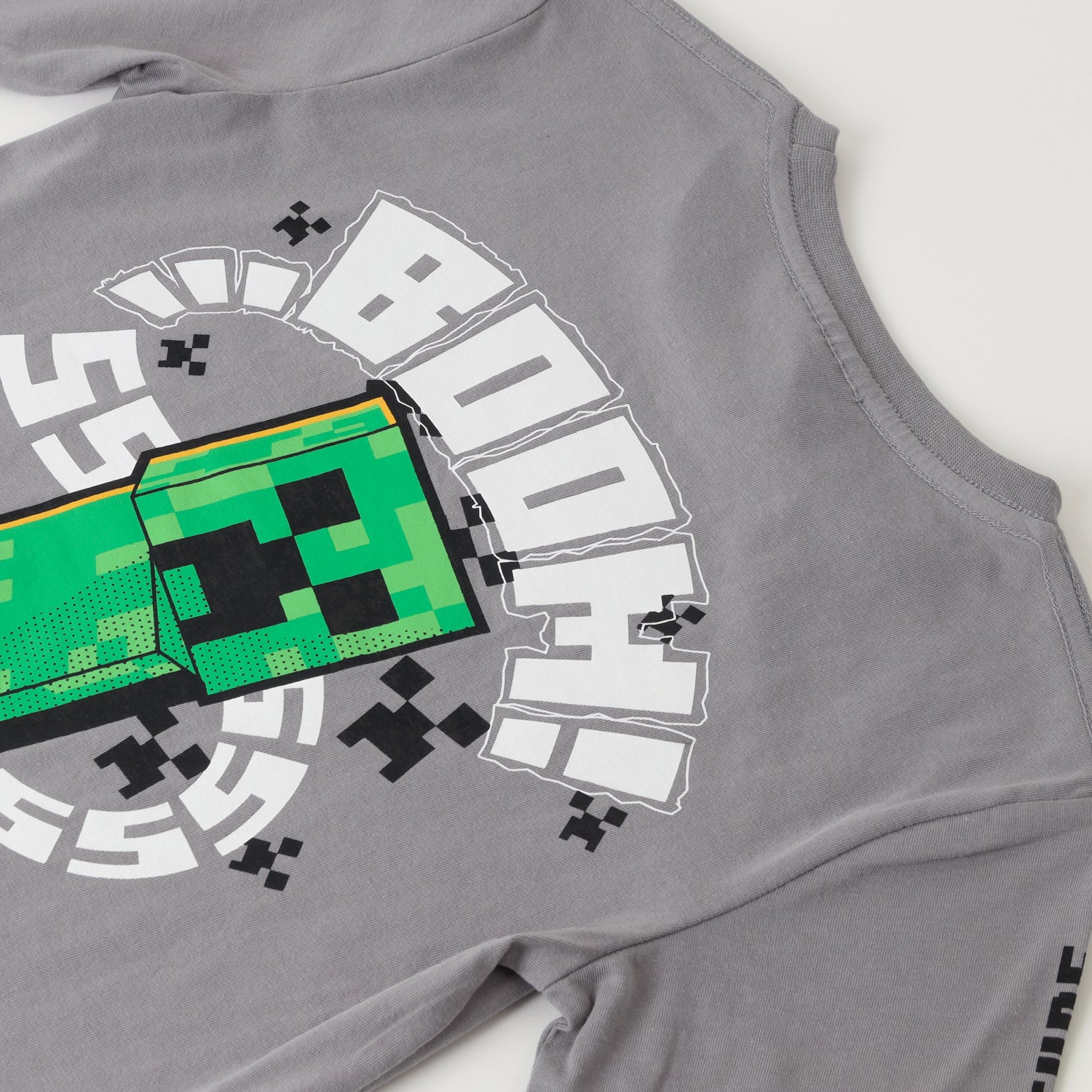 Polera Manga Larga Niño Creeper Sss Gris Minecraft