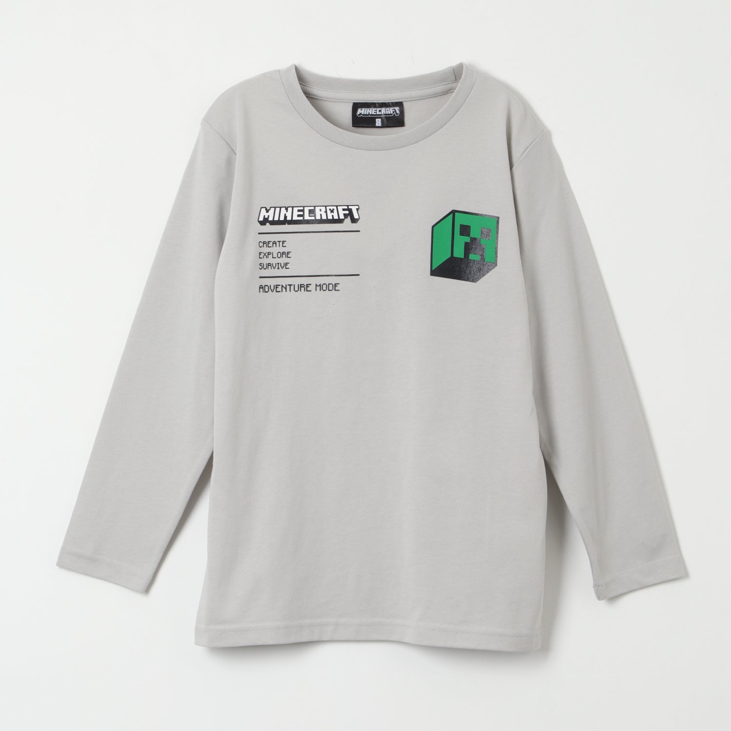 Polera Manga Larga Niño Creepers Back Gris Minecraft