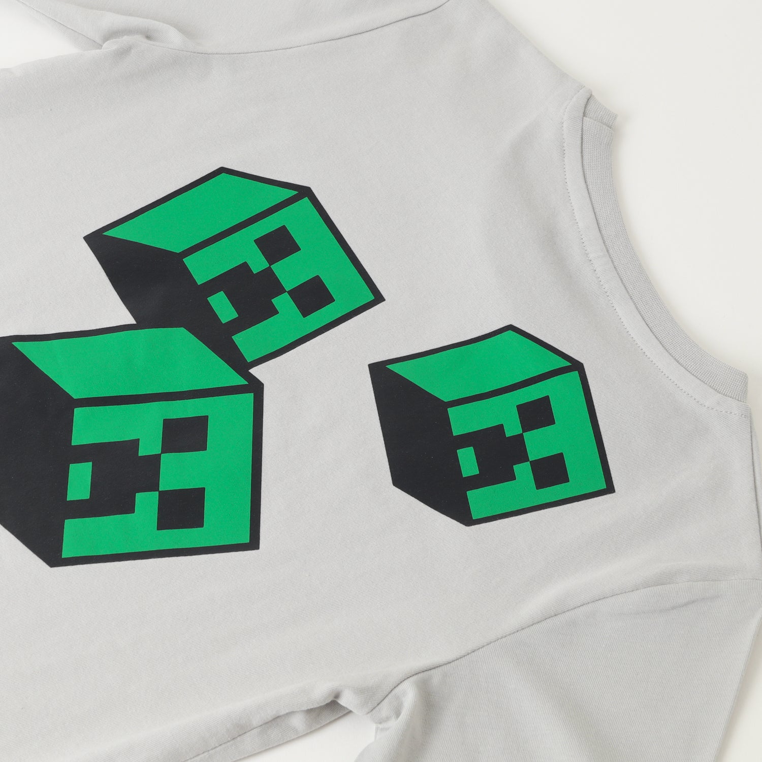 Polera Manga Larga Niño Creepers Back Gris Minecraft