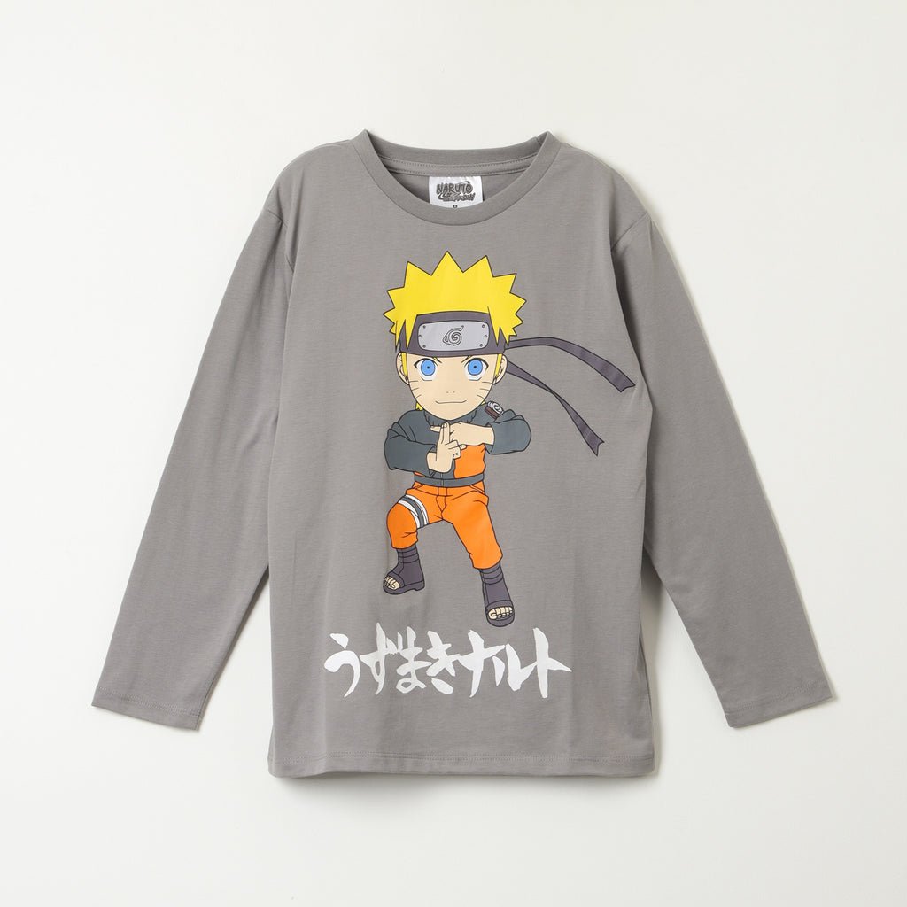Polera Manga Larga Niño Jutsu Gris Naruto