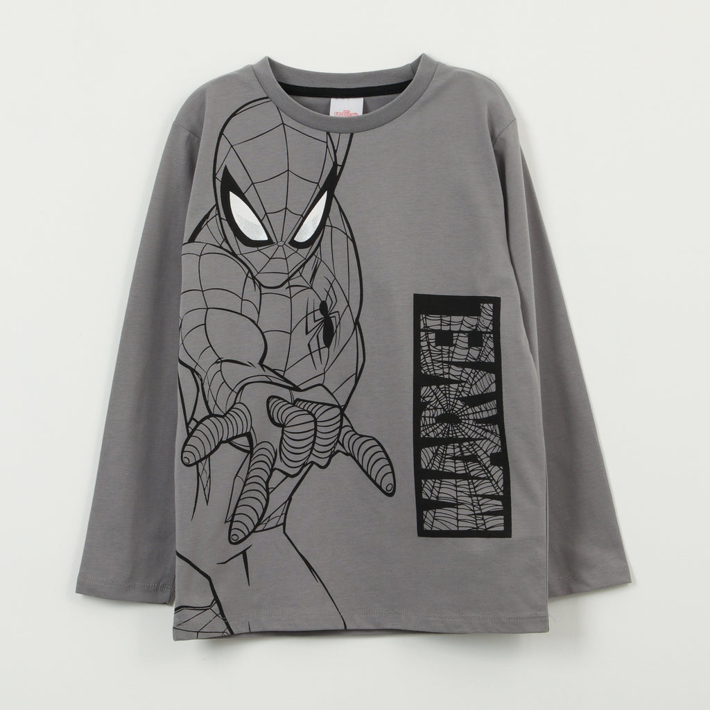 Polera Manga Larga Niño Spiderman Red Web Gris Marvel