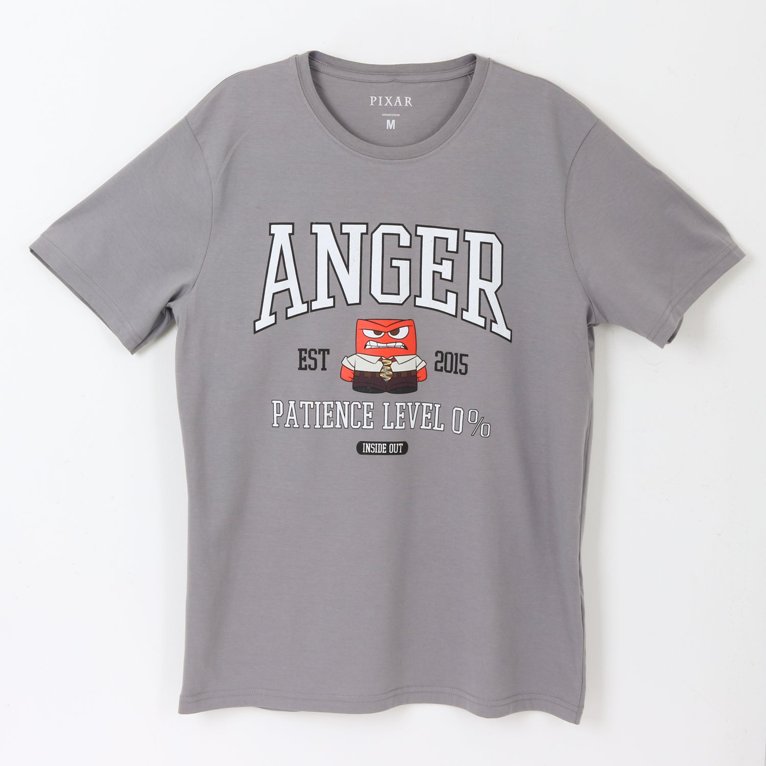 Polera Manga Corta Adulto Gris Ira Intensamente Pixar Disney