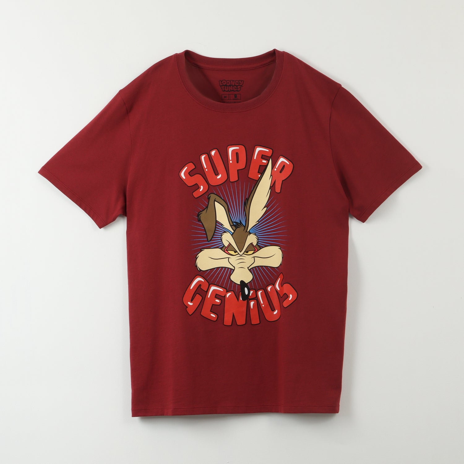 Polera Manga Corta Hombre Super Genius Burdeo Looney Tunes