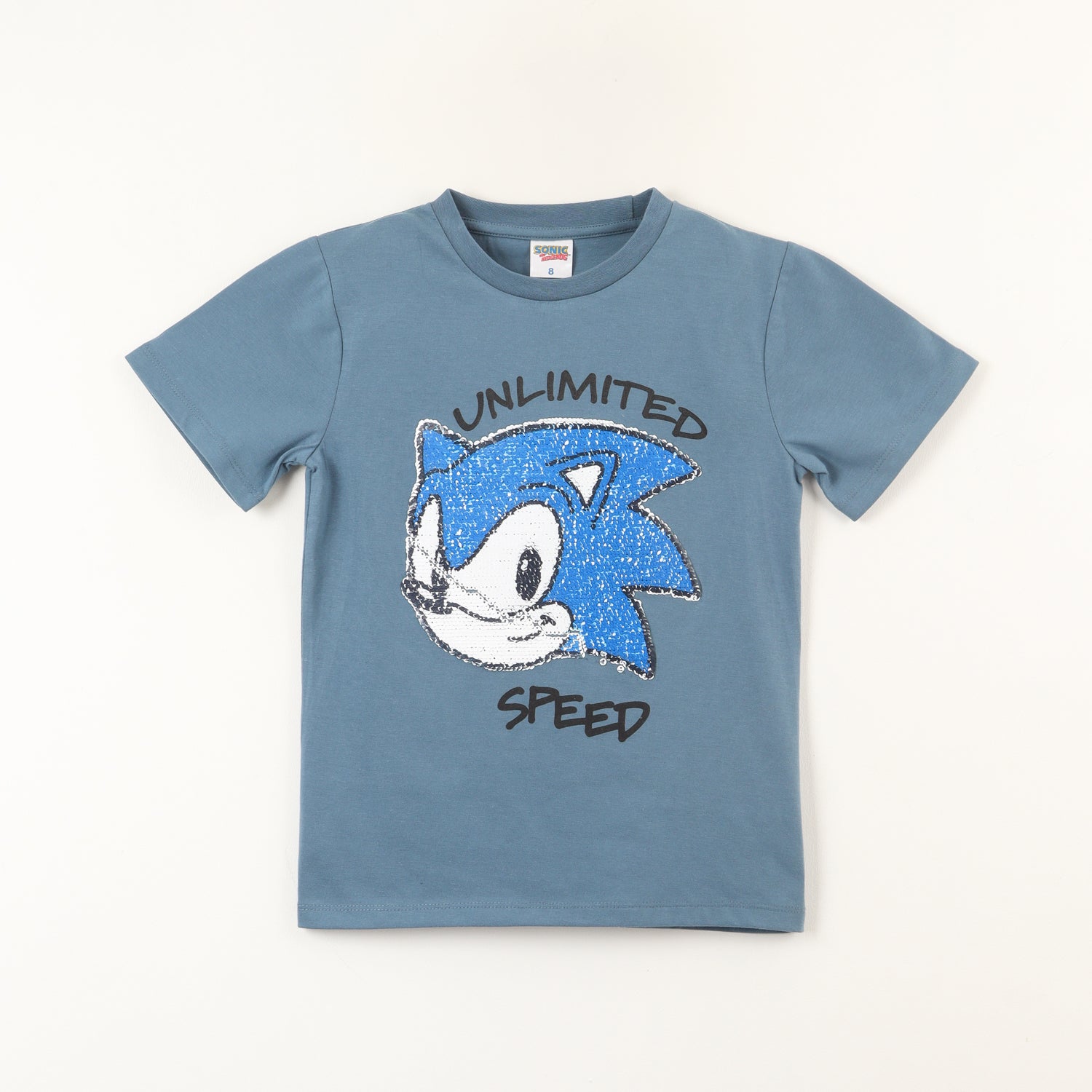 Polera Manga Corta Niño Lentejuelas Speed Azul Sonic