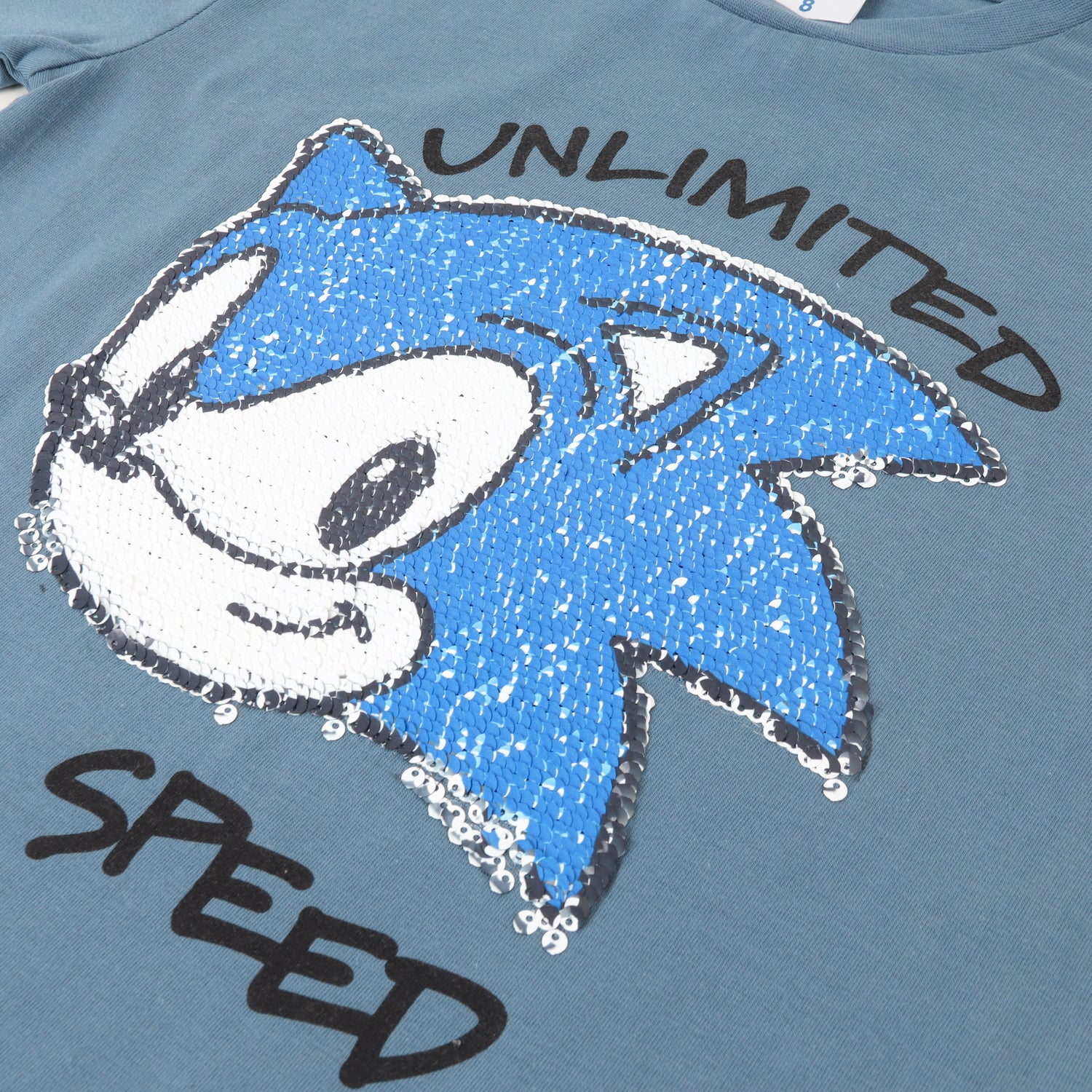 Polera Manga Corta Niño Lentejuelas Speed Azul Sonic