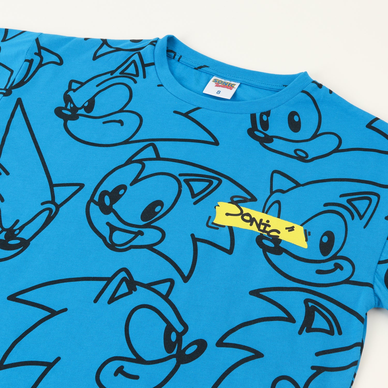 Polera Manga Corta Niño Full Print Faces Azul Sonic