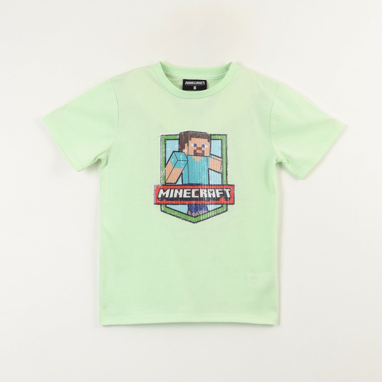 Polera Manga Corta Niño Lentejuelas Duo Verde Minecraft