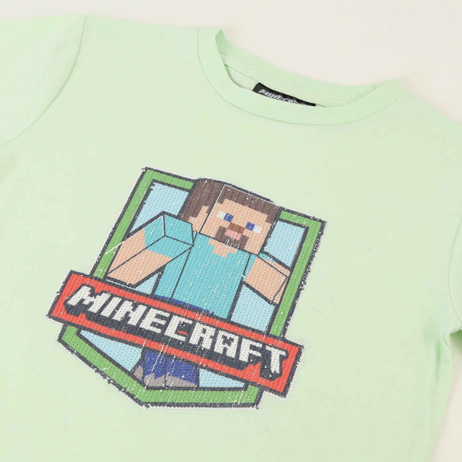 Polera Manga Corta Niño Lentejuelas Duo Verde Minecraft