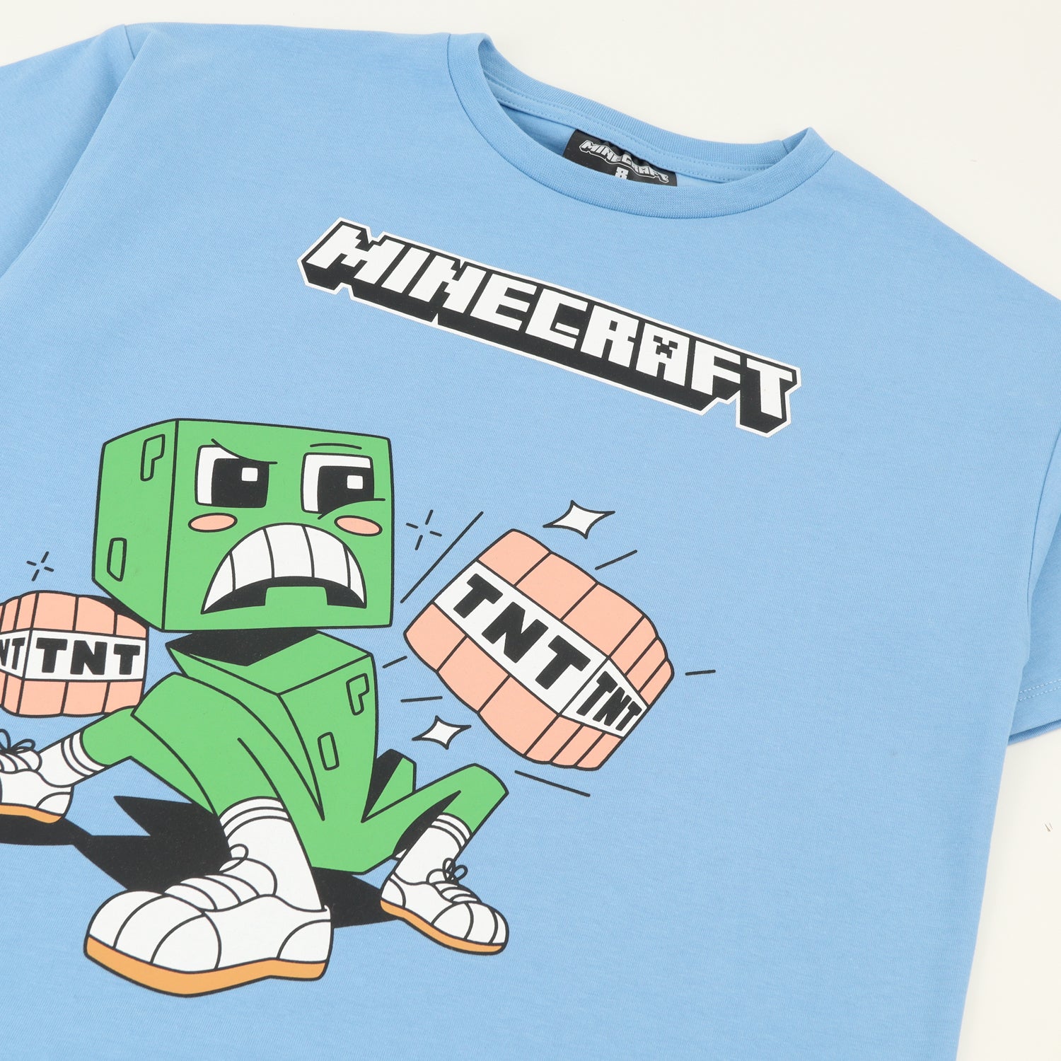 Polera Manga Corta Niño Creeper Cartoons Azul Minecraft