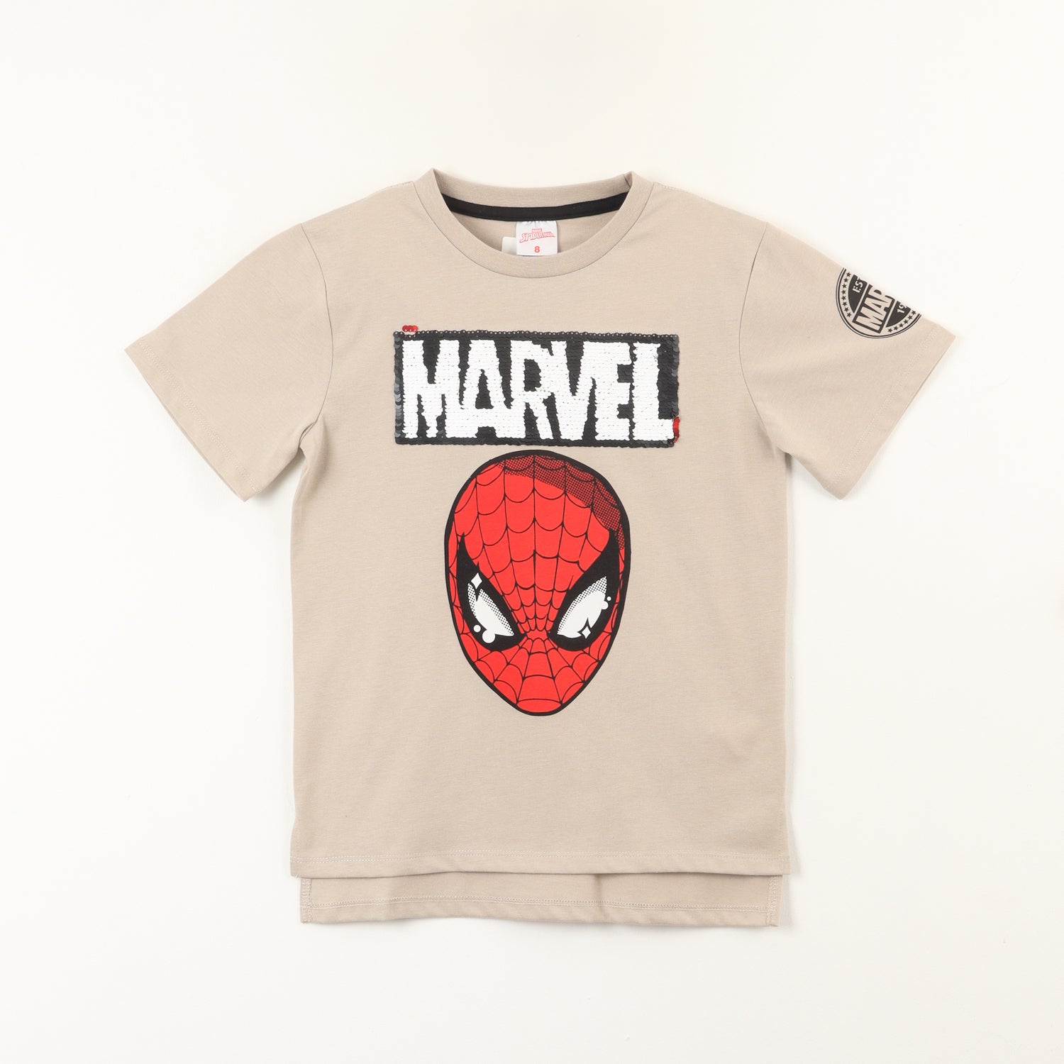 Polera Manga Corta Niño Spiderman Lentejuelas Beige Marvel