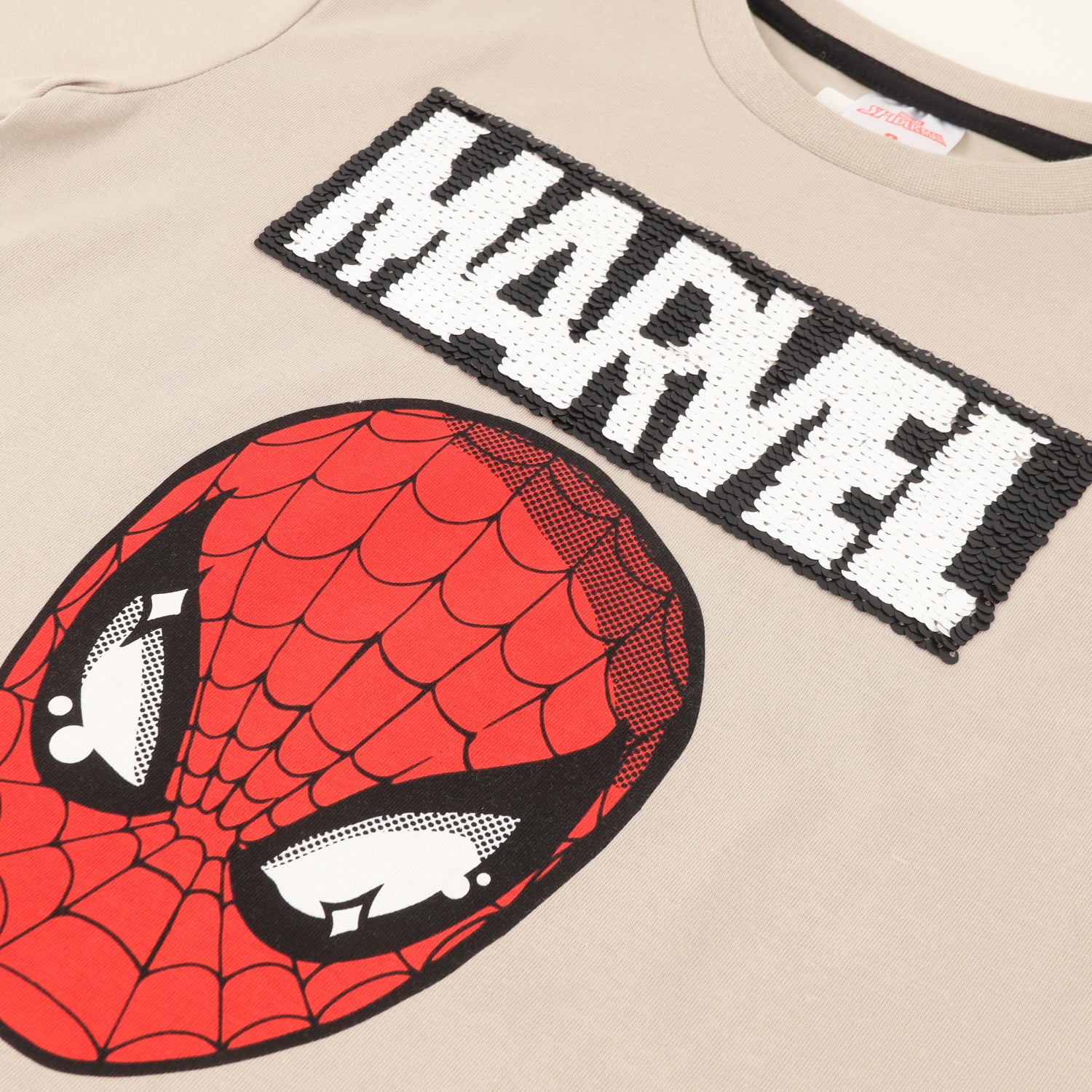 Polera Manga Corta Niño Spiderman Lentejuelas Beige Marvel